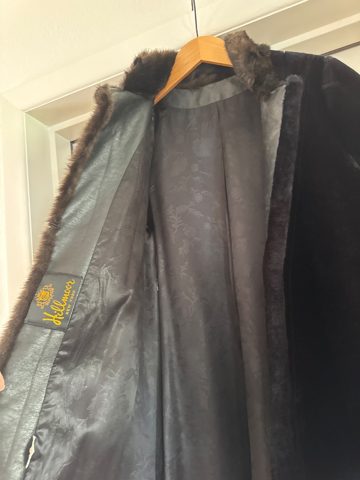 VTG 50s Hillmoor New York Faux Mink Fur Coat Black Brown Mid Century USA Made