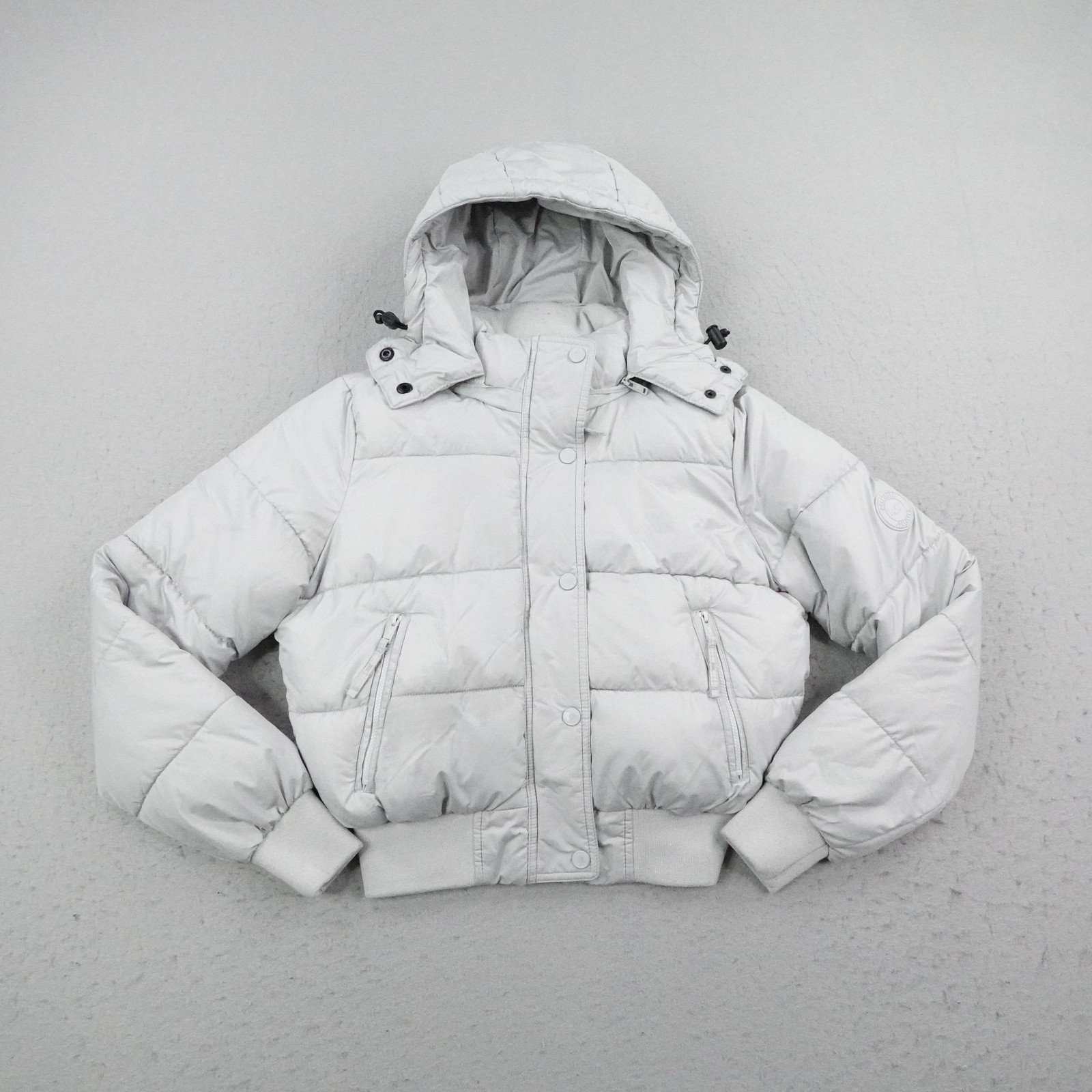 Hollister Jacket Womens 2XL Gray Puffer Insulated Fleece Lined Coat Snap Up Y2K