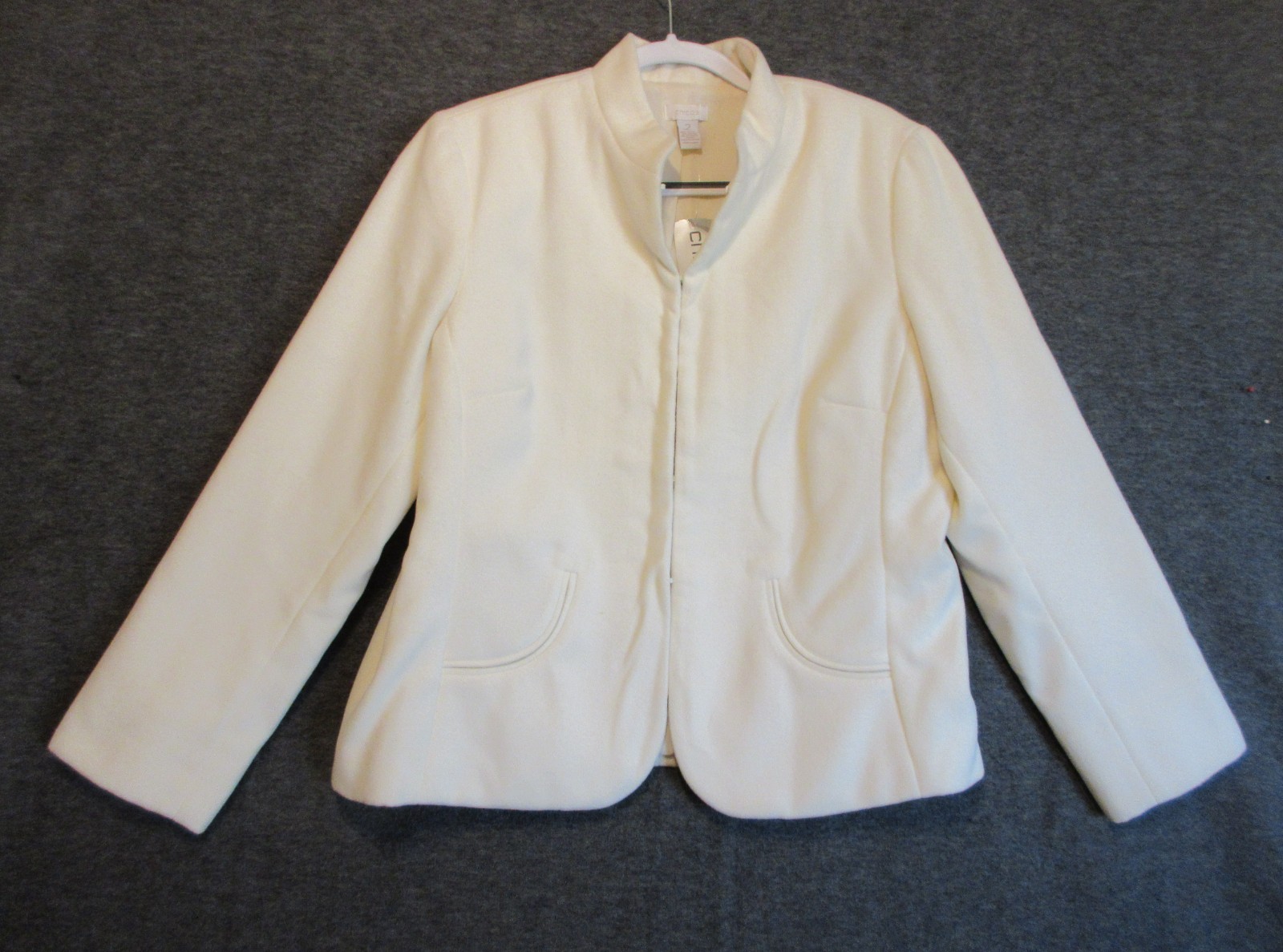 Chicos Jacket Women Size 2 Antique Ivory Smooth Plush Serah Hook Front Lined NEW