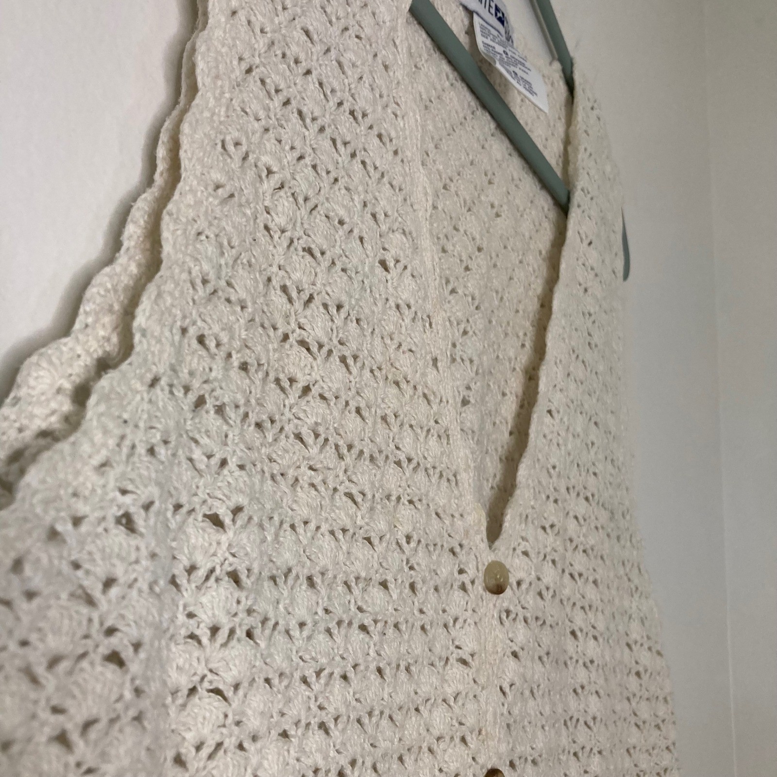 White Stag Vintage Boho Crochet Knit Vest Button Cream Ramie Cotton Cottagecore