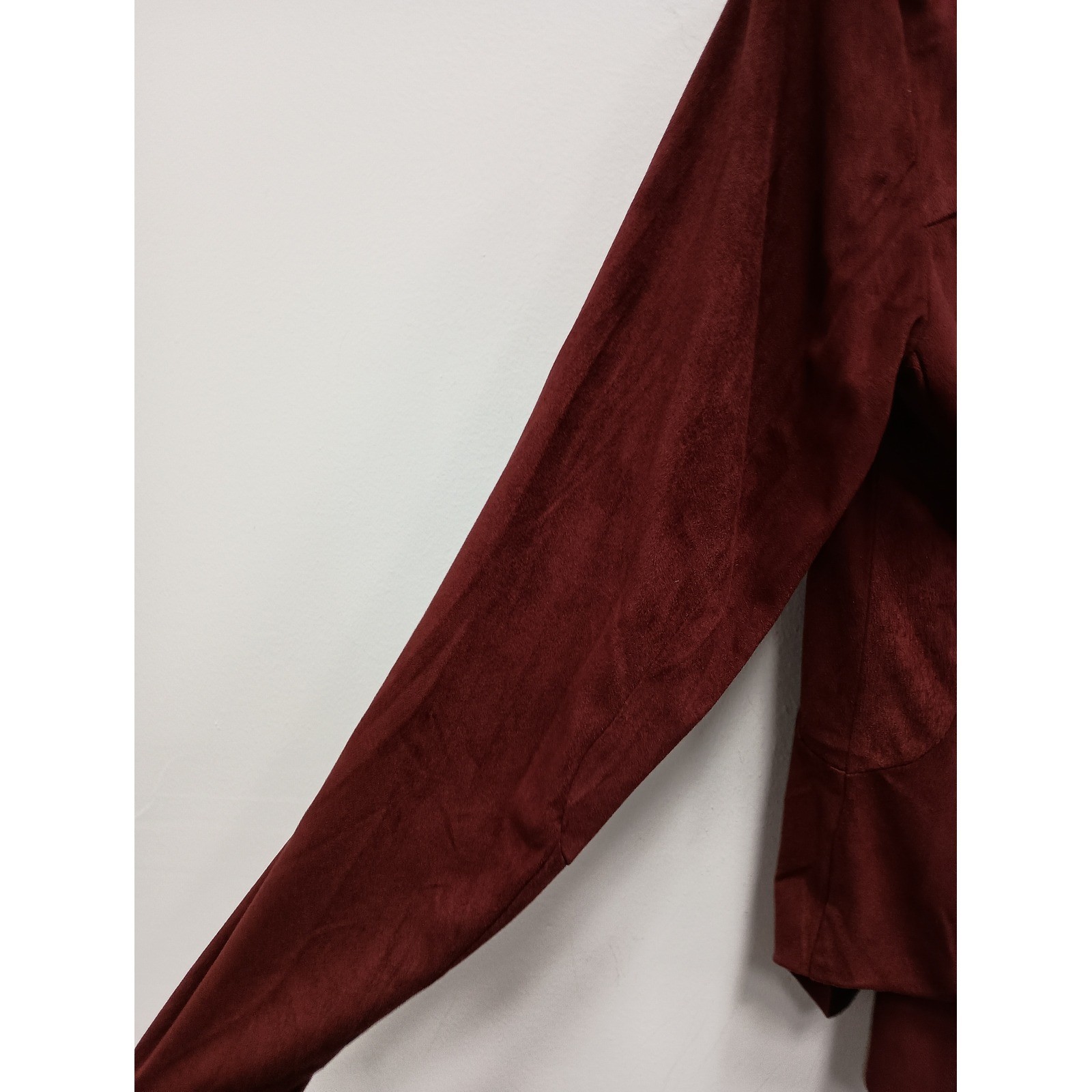 BKE Faux Suede Drape Front Jacket Womens Small Burgundy Open BOHO Lightweight