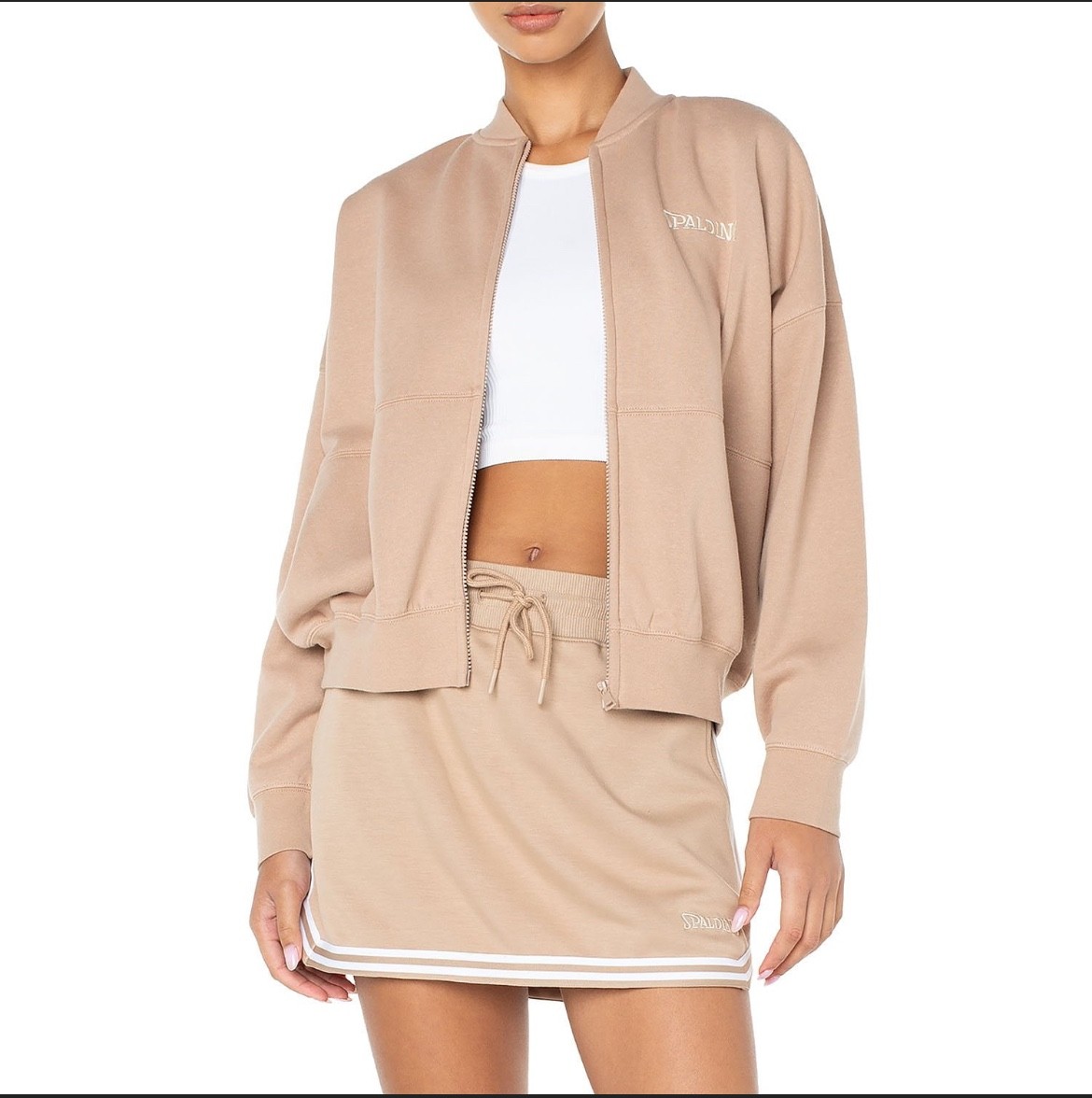 Spalding Spalding Women’s Fleece Bomber Jacket Taupe size M NWT