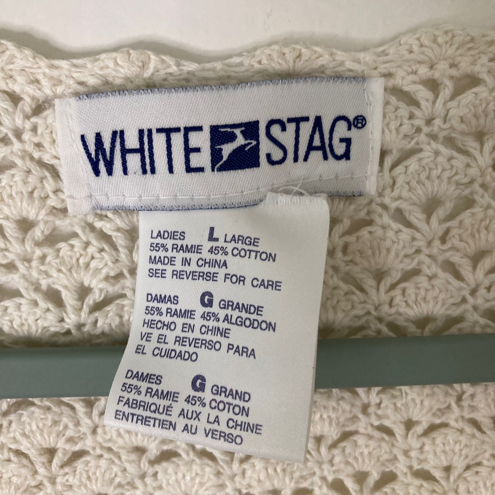 White Stag Vintage Boho Crochet Knit Vest Button Cream Ramie Cotton Cottagecore