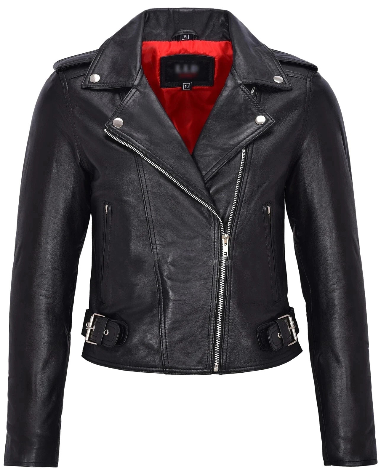 Women’s Biker Leather Jacket Black Brando Classic Style Short Length