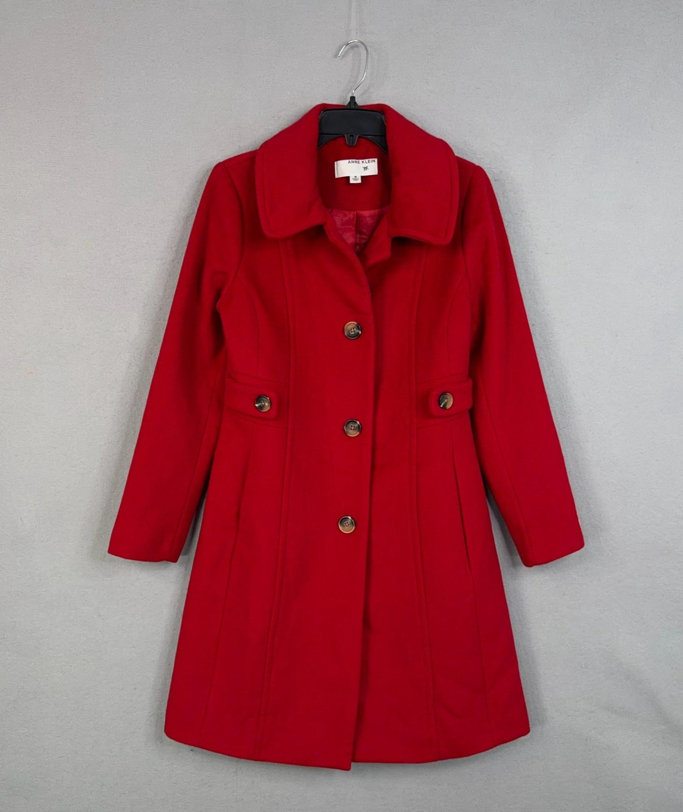 Anne Klein Coat Womens 4 Red Wool Cashmere Blend Single Breasted Classic Dressy