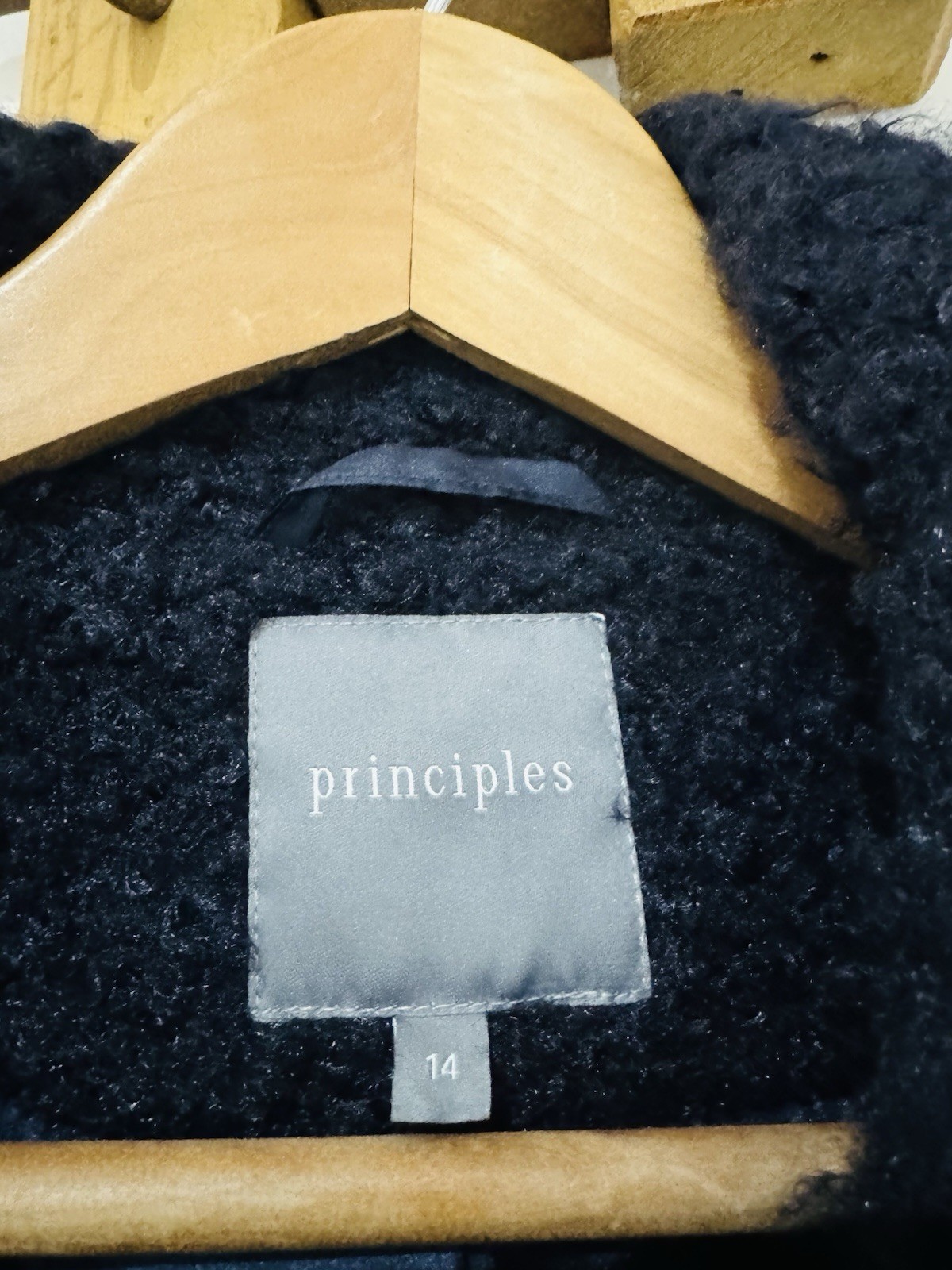 Principles Navy Blue Long Length Super Soft Teddy Duster Coat Jacket Size 14