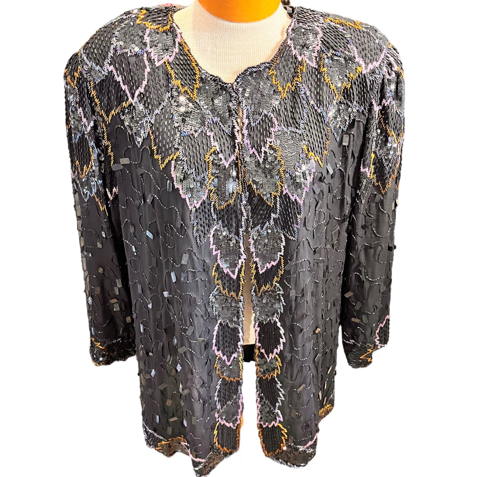 Vintage Size 3X/2X? Moonlife NY Womens Silk Sequins Jacket Blazer New Year’s