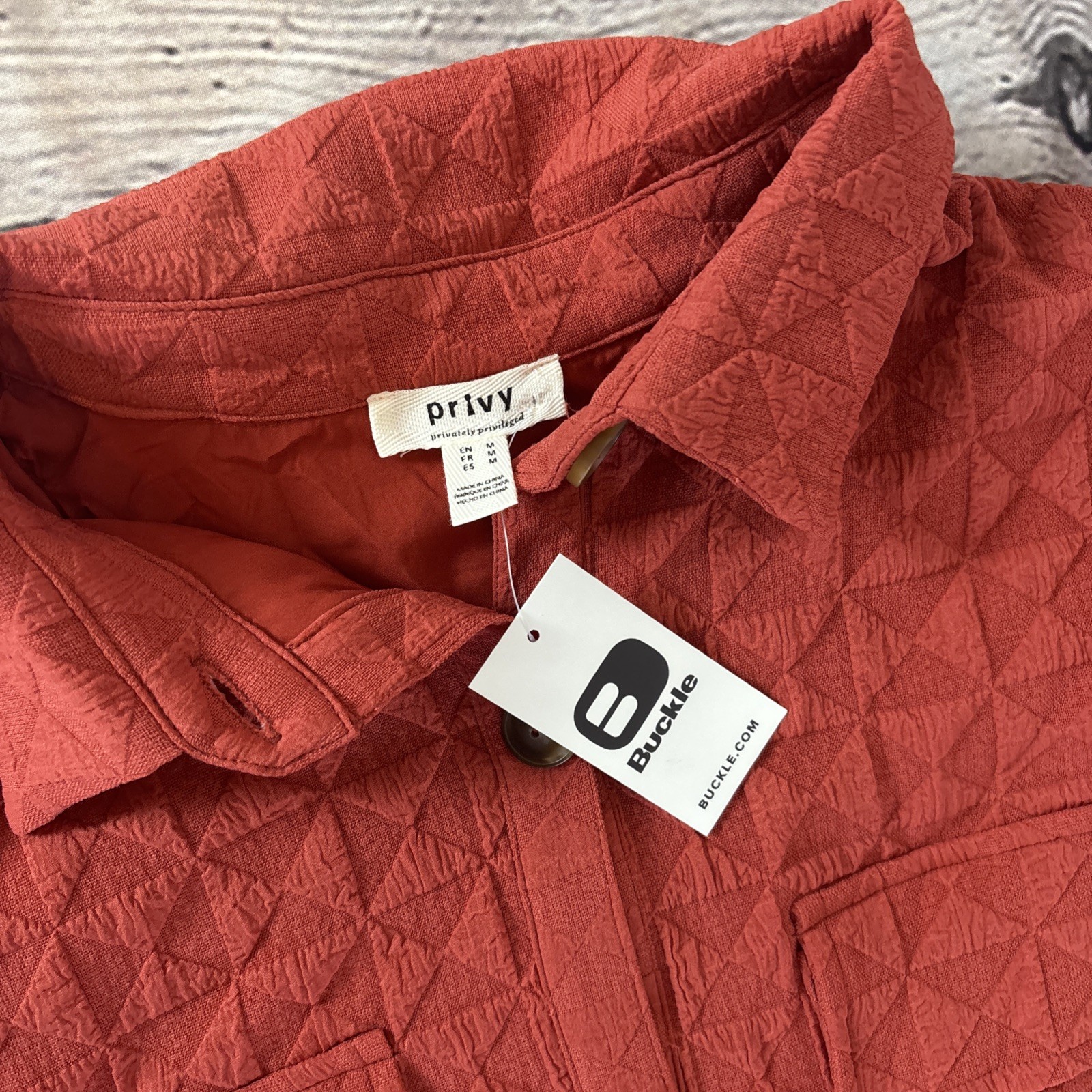 Buckle Privy Women’s Medium Rust Red Cropped Textured Jacket Button Front NWT