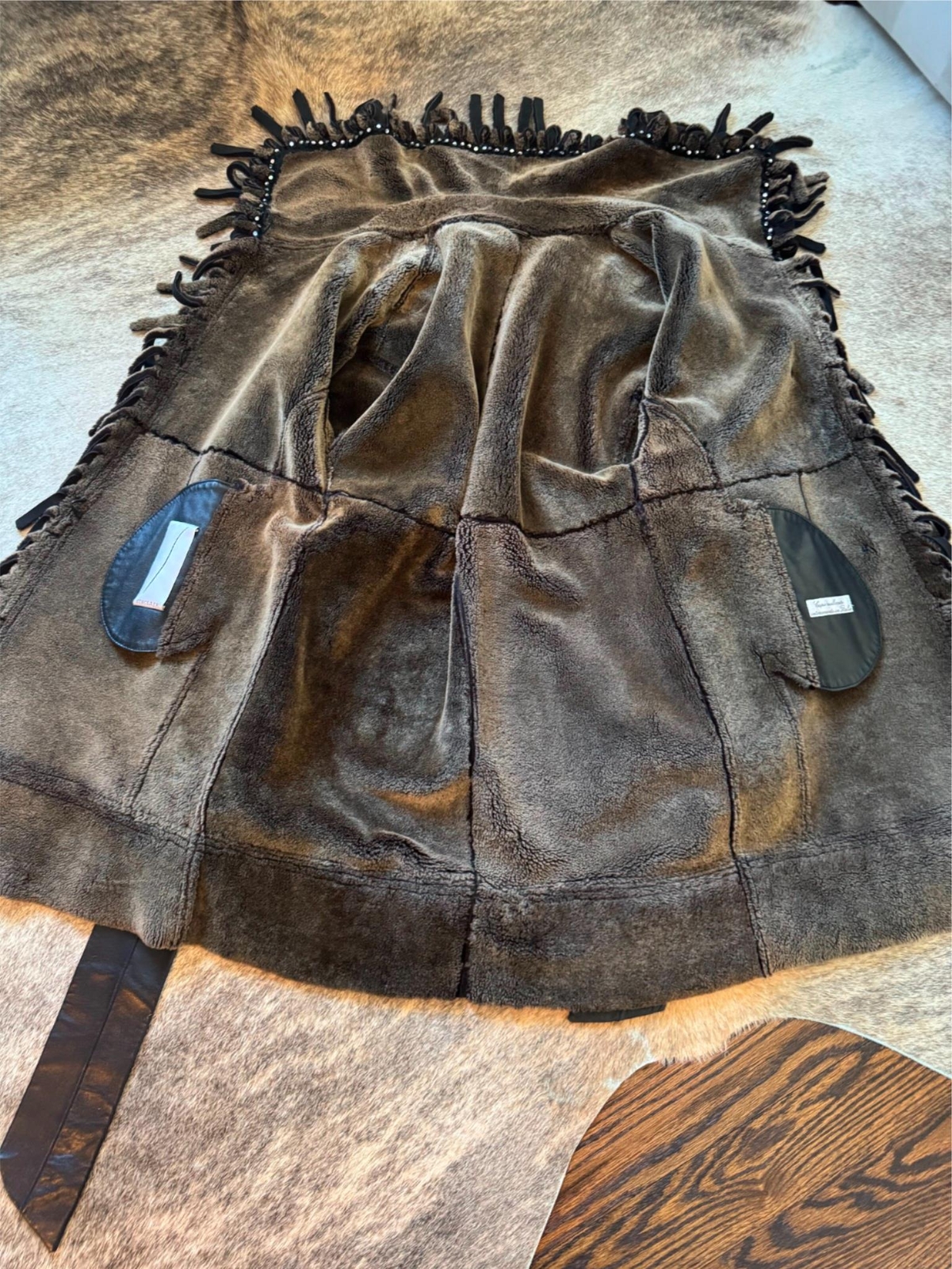 Sinclair Charcoal Gray Suede Shearling Coat Fringes SZ IT 44/US 10 EUC