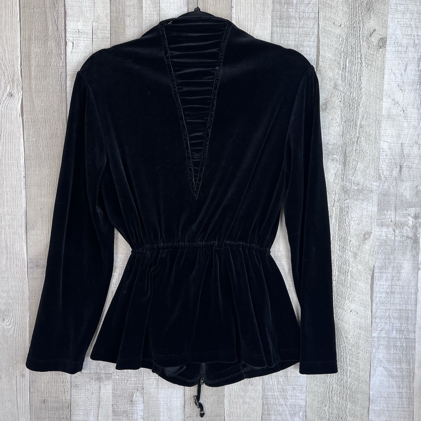 St. John Sport Black Velvet Ruched Zip-Front Jacket Women Medium Luxury Casual