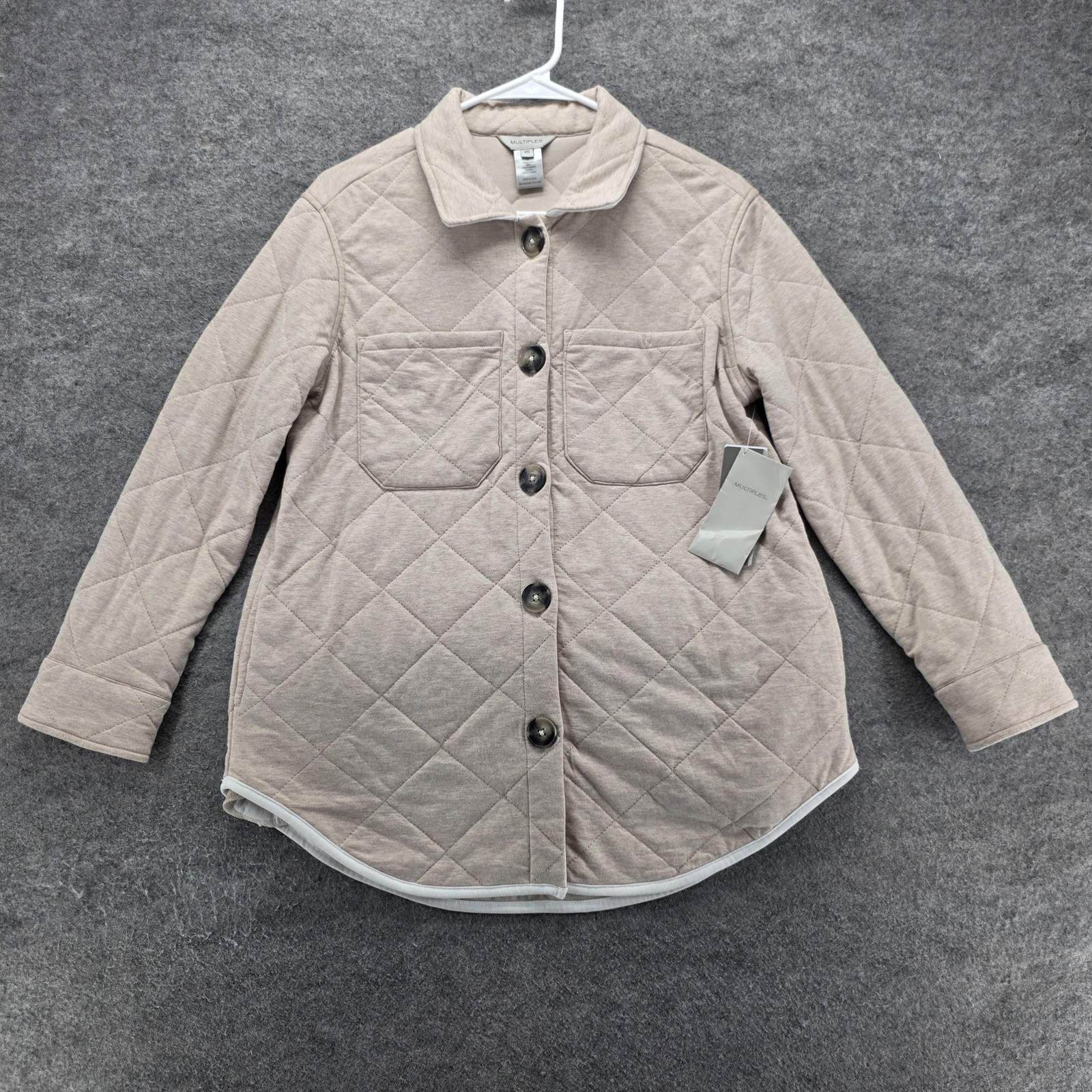 Multiples Jacket Womens XS Beige Quilted Collared Padded Pockets Button
