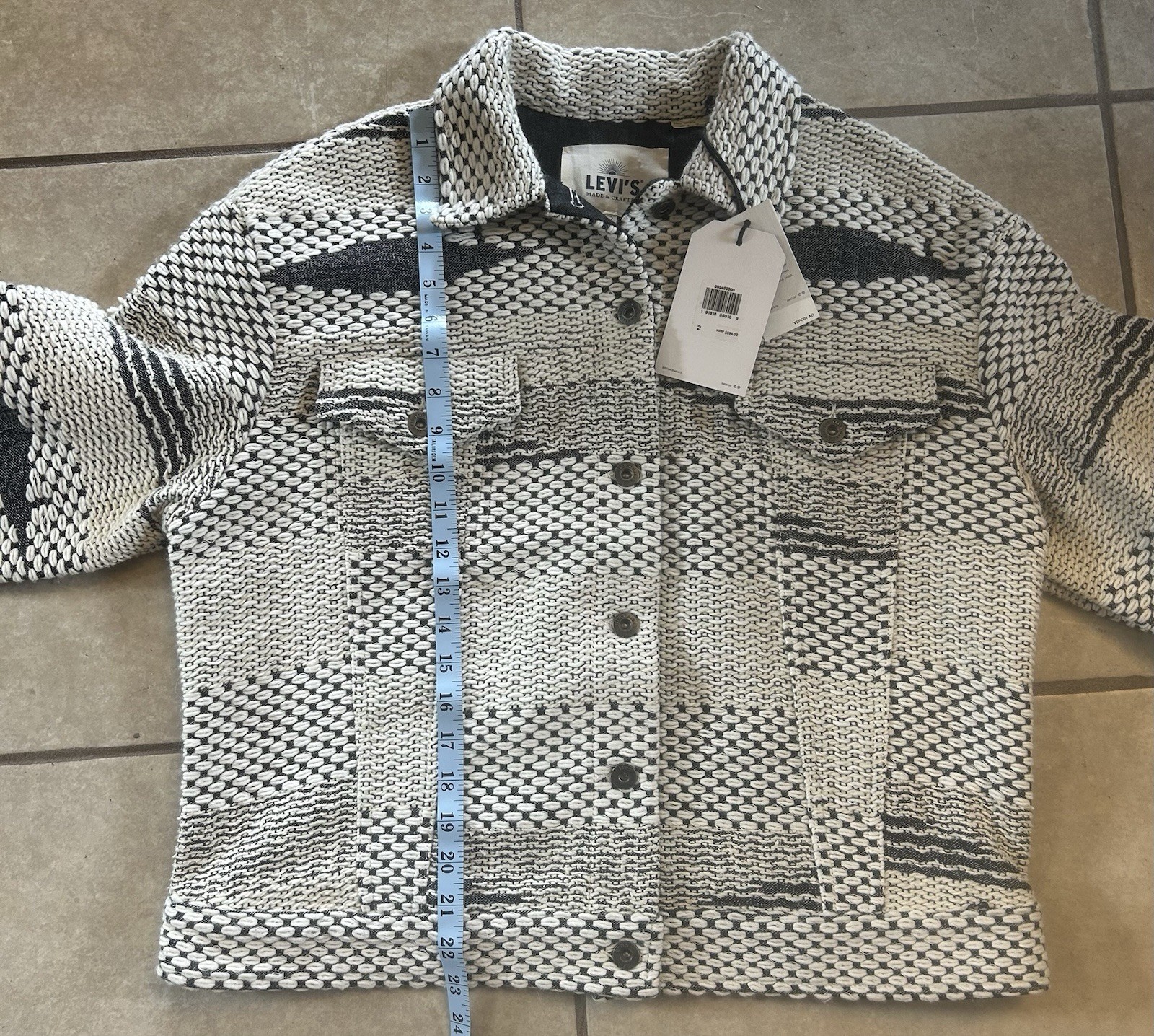 WOMEN LEVI’S MADE & CRAFTED TRIBAL BLK/CREAM TRUCKER JACKET W/FRINGE SIZE 2 NWT