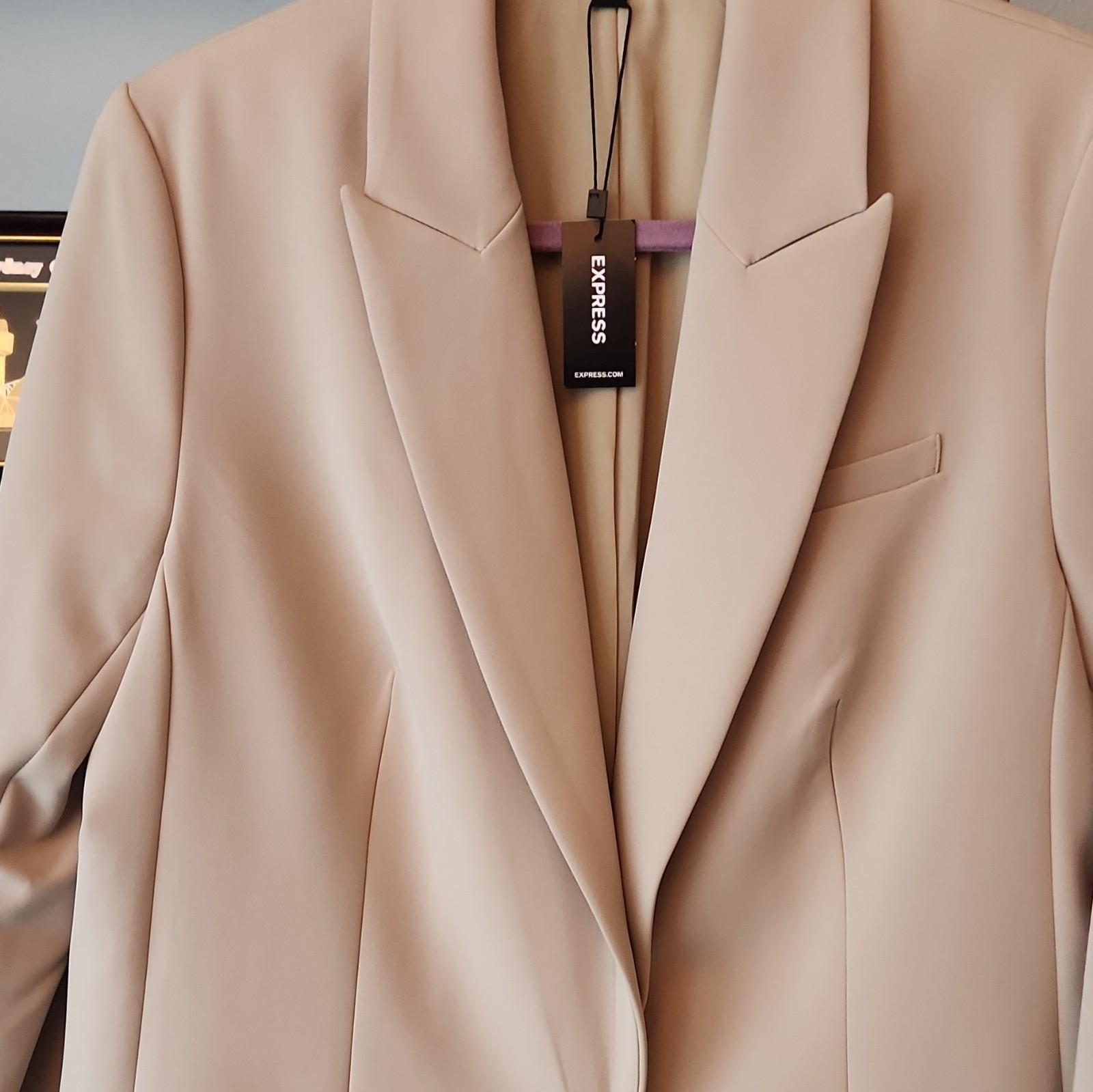 Express Editor Women’s Beige Solid Blazer Jacket Lined Button Long Sleeve Size L