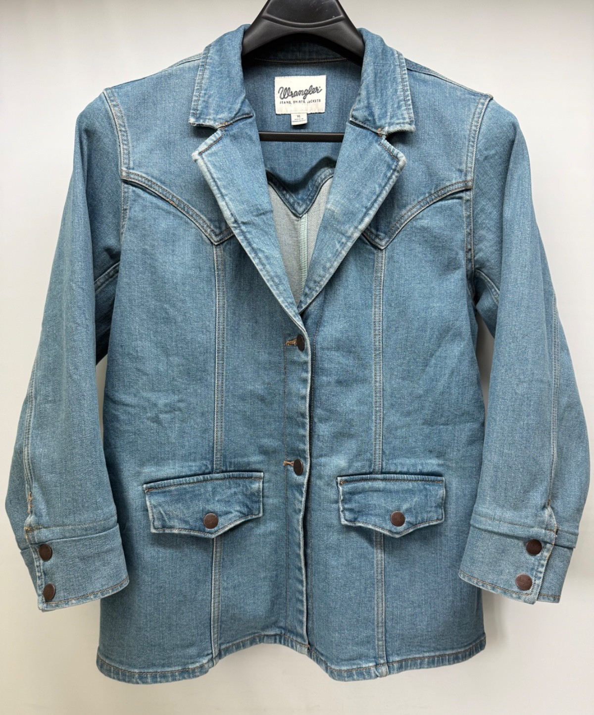 Vintage WRANGLER Jean Jacket Womens XL Blue Denim Western Style 112367390