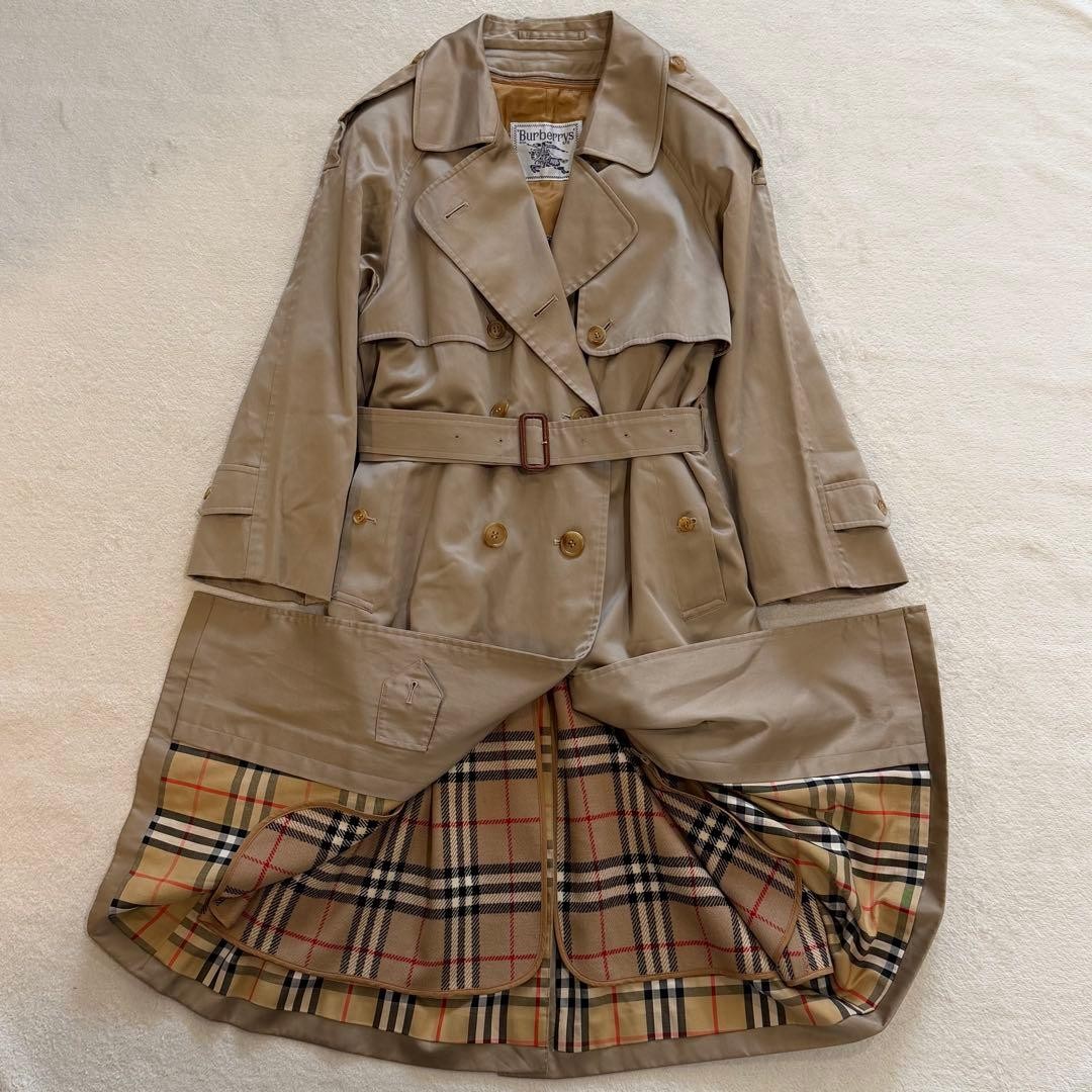 Burberrys Trench Coat Nova Check Lined Long Beige Belted M Size Luxury Authentic
