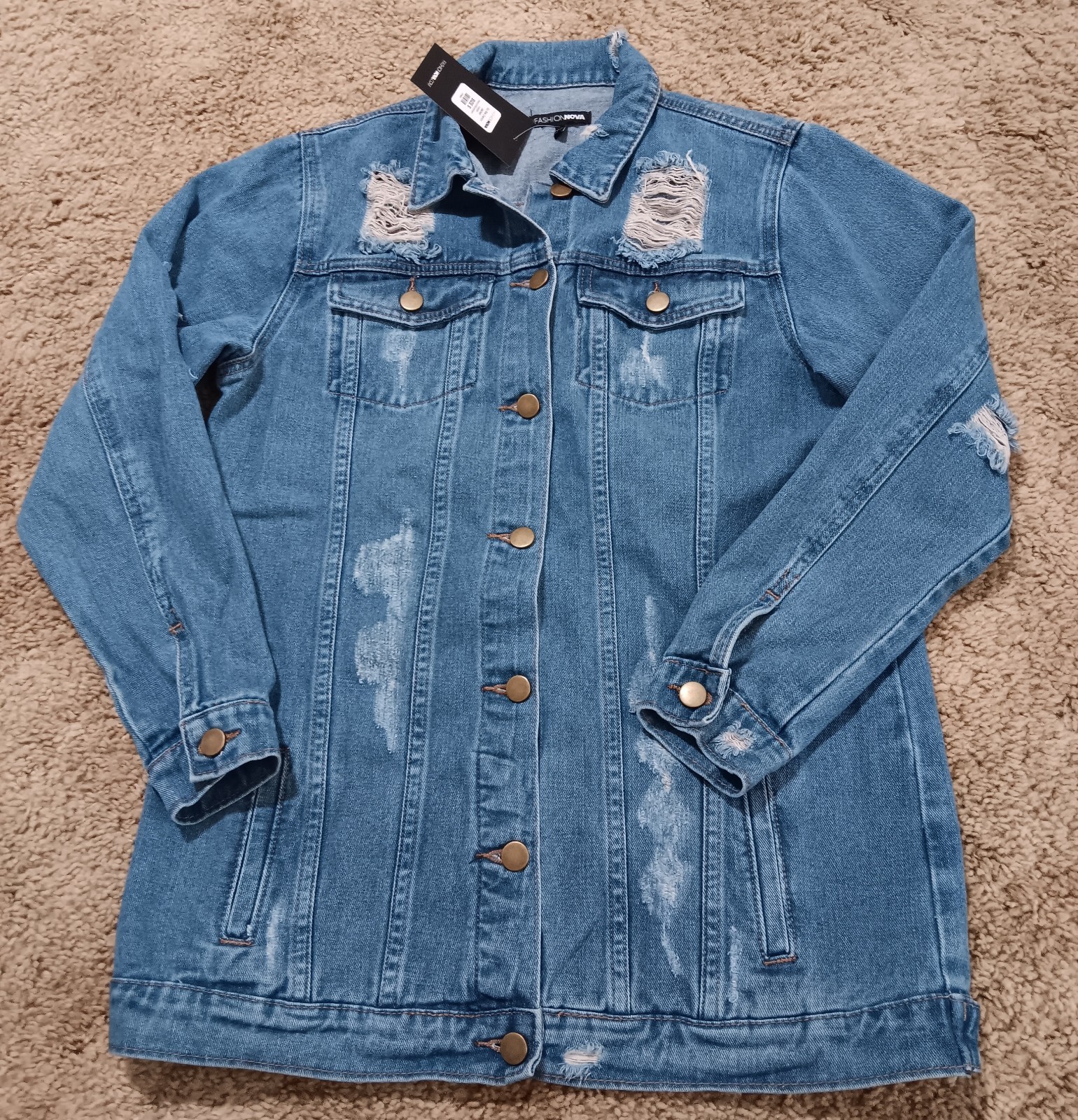 NEW Fashion Nova So Me Denim Jacket Women’s Size Small Distressed Thrash