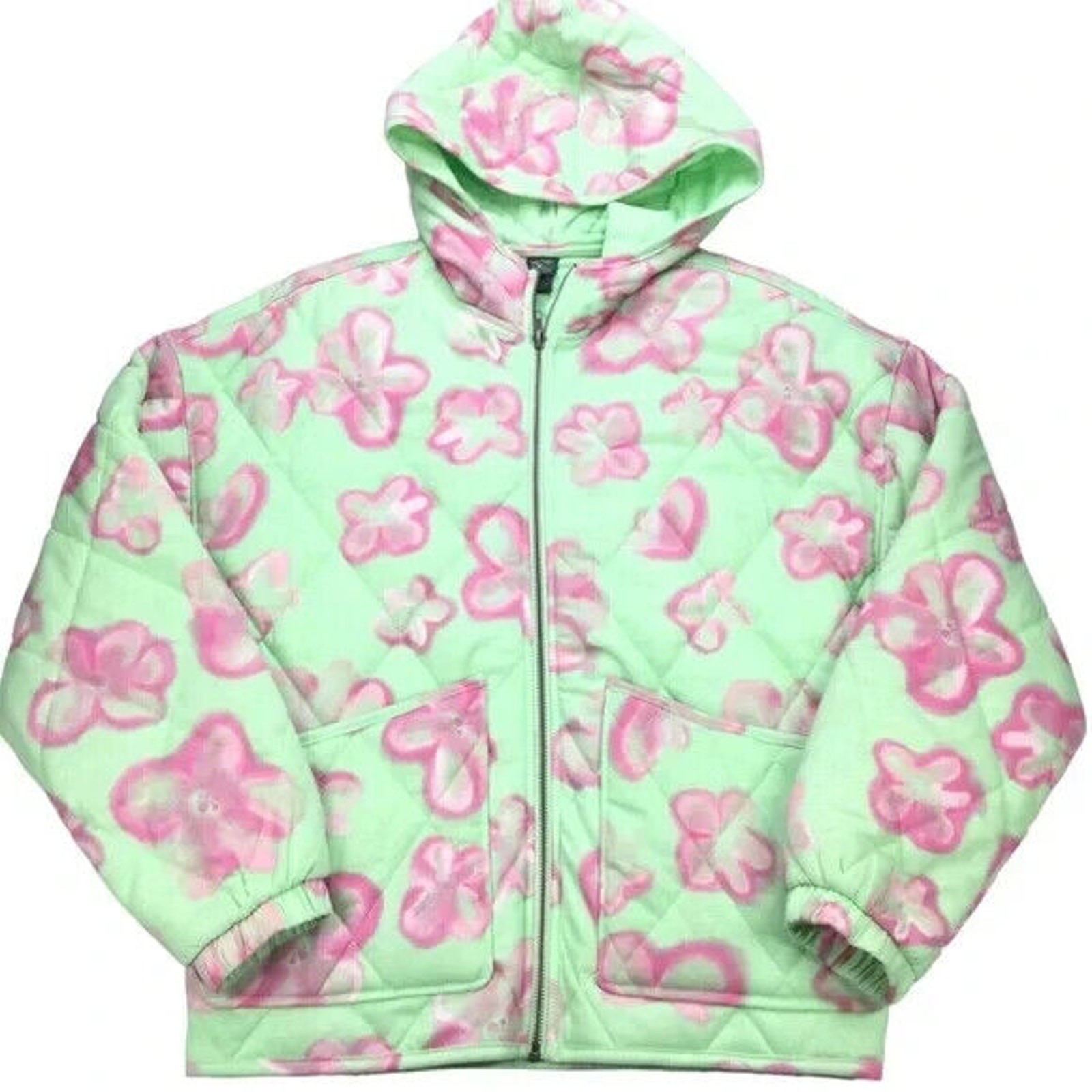 NEW Wild Fable Mint Green Pink Quilted Hooded Jacket Sweatshirt Unisex Large