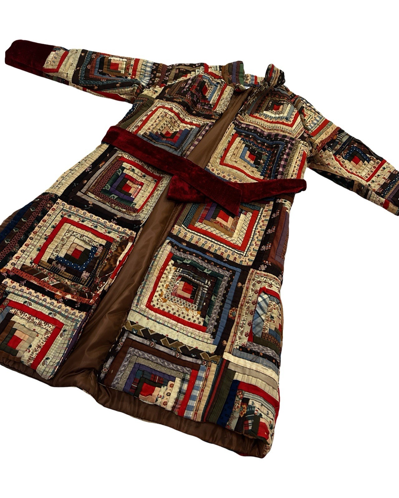 Handcrafted Vintage Log Cabin Quilt Up Cycled Long Coat Size Large NEW!!!