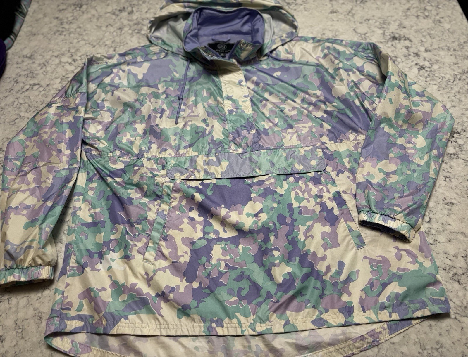 Lauren James Camo Rain Jacket Windbreaker Pullover Hooded XL Oversized Pastel