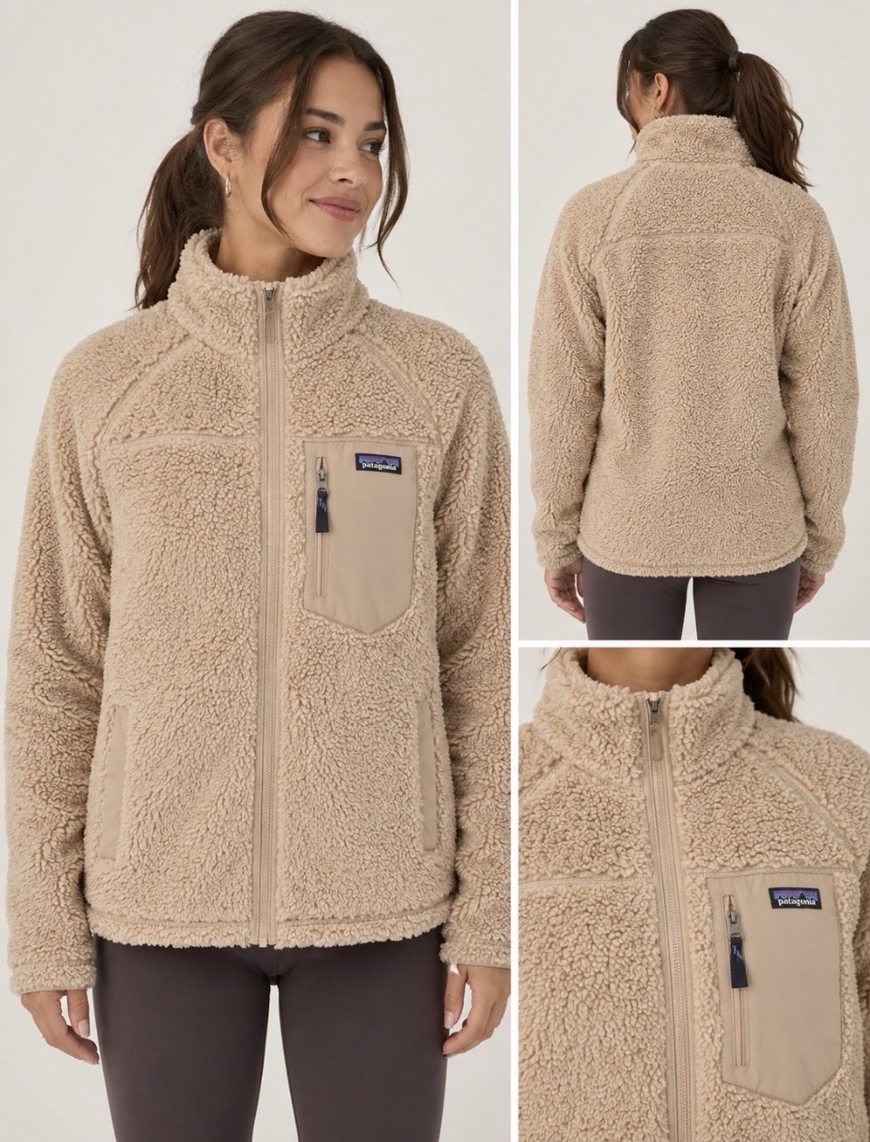Patagonia Women’s Retro Pile Beige Full Zip Jacket Pockets L STY23095FA22