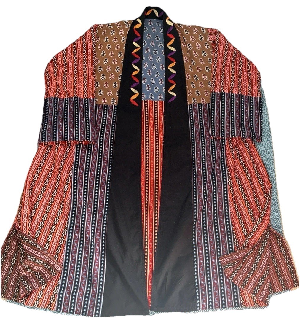Women’s XL Patchwork Kimono Duster Long Hand Crafted Embroidered Reversible OOAK