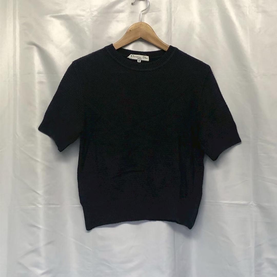 USED CHRISTIAN DIOR SHORT-SLEEVE KNIT SUMMER SWEATER, LINEN BLEND, PURPLE, L12