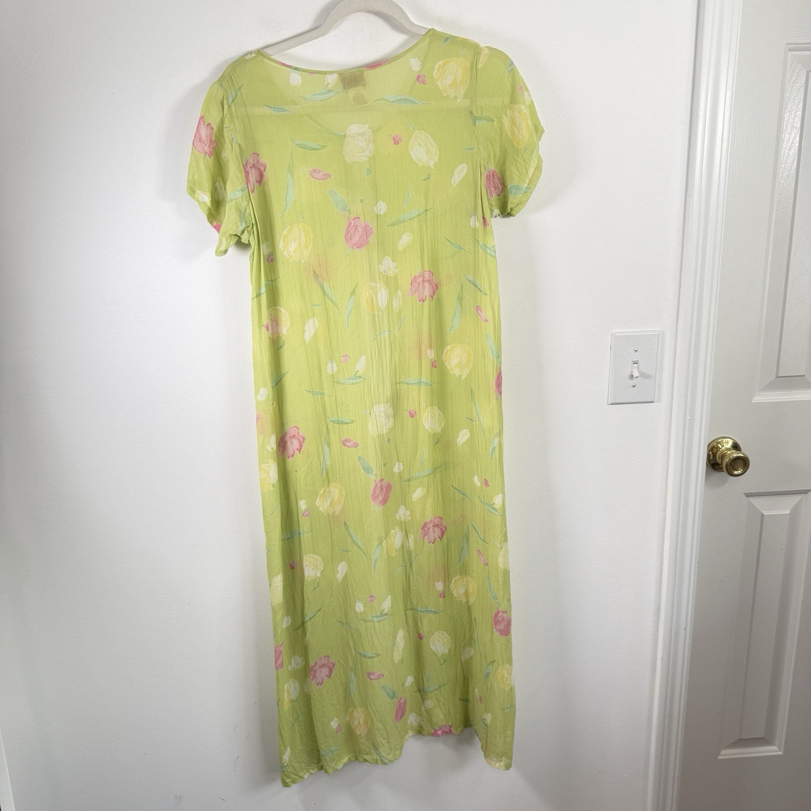 April Cornell Vintage Y2K Green Floral Sheer Kimono Cottagecore Womens Small