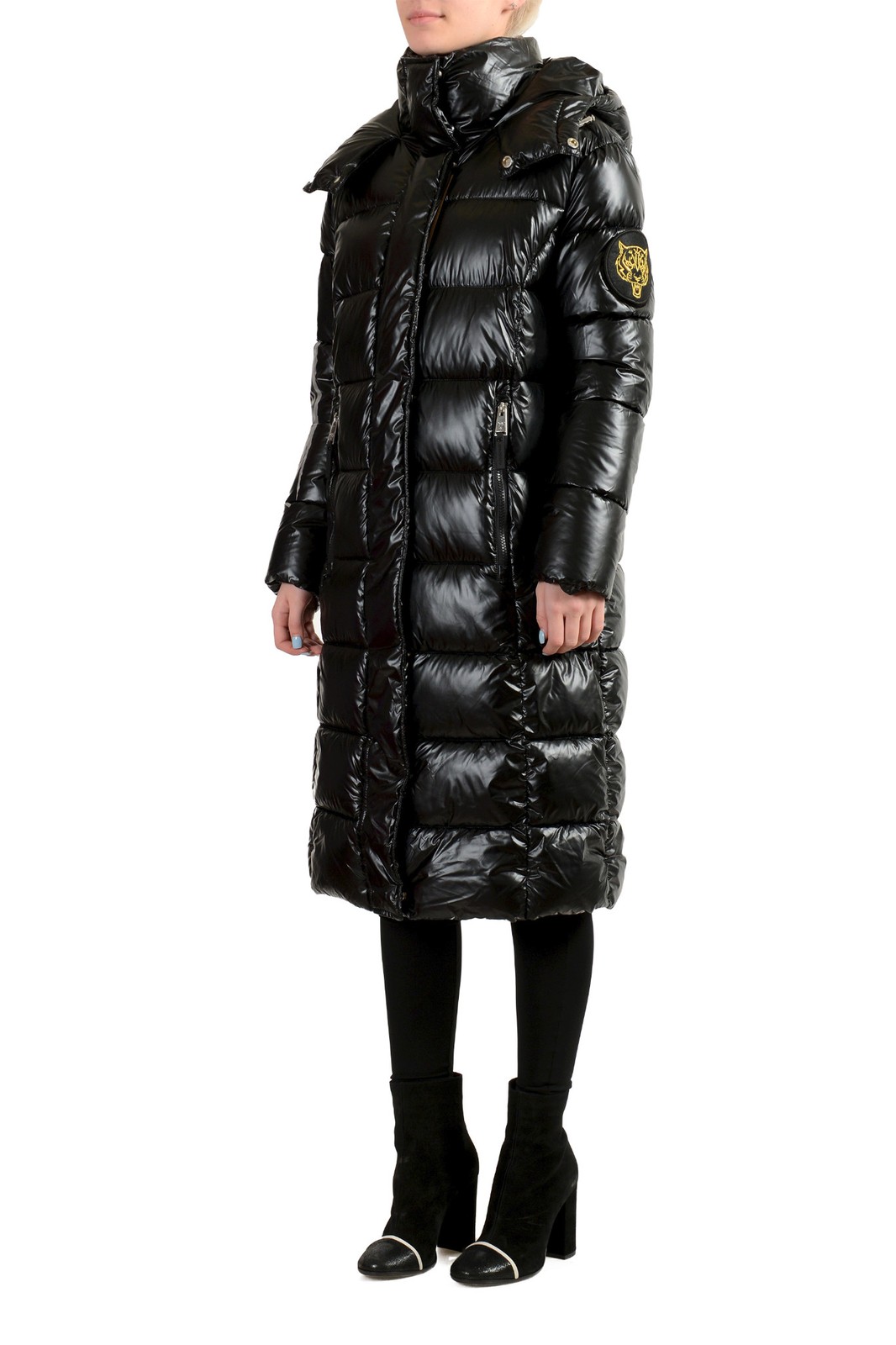 Plein Sport Women’s Hooded Logo Print Zip Up Long Parka Jacket US 2XL IT 48