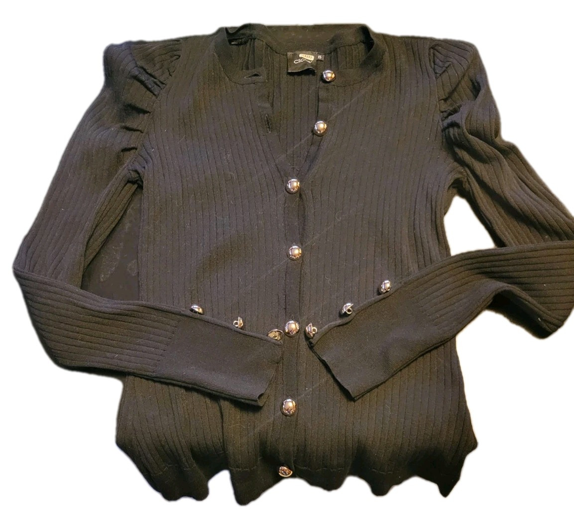 Cliche Black V Neck Button Cardigan With Gold Button Accents Size XS