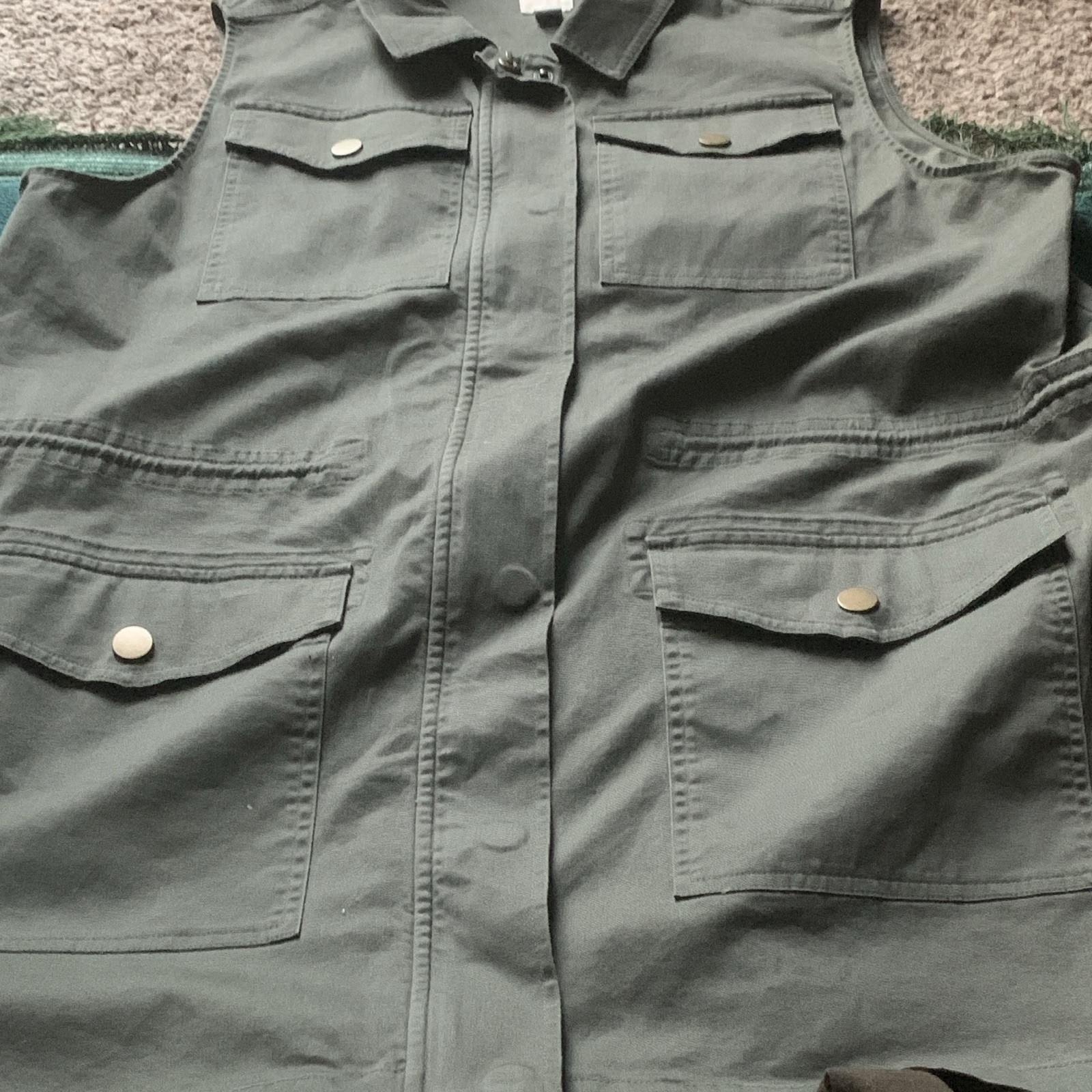 A New Day Women’s Green Utility Vest XXL Mid-Length Sleeveless Zip/Snap Pockets