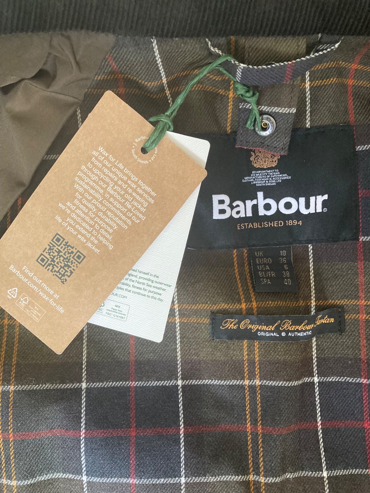 Barbour Classic Olive beadnell wax jacket coat size 10 BNWT