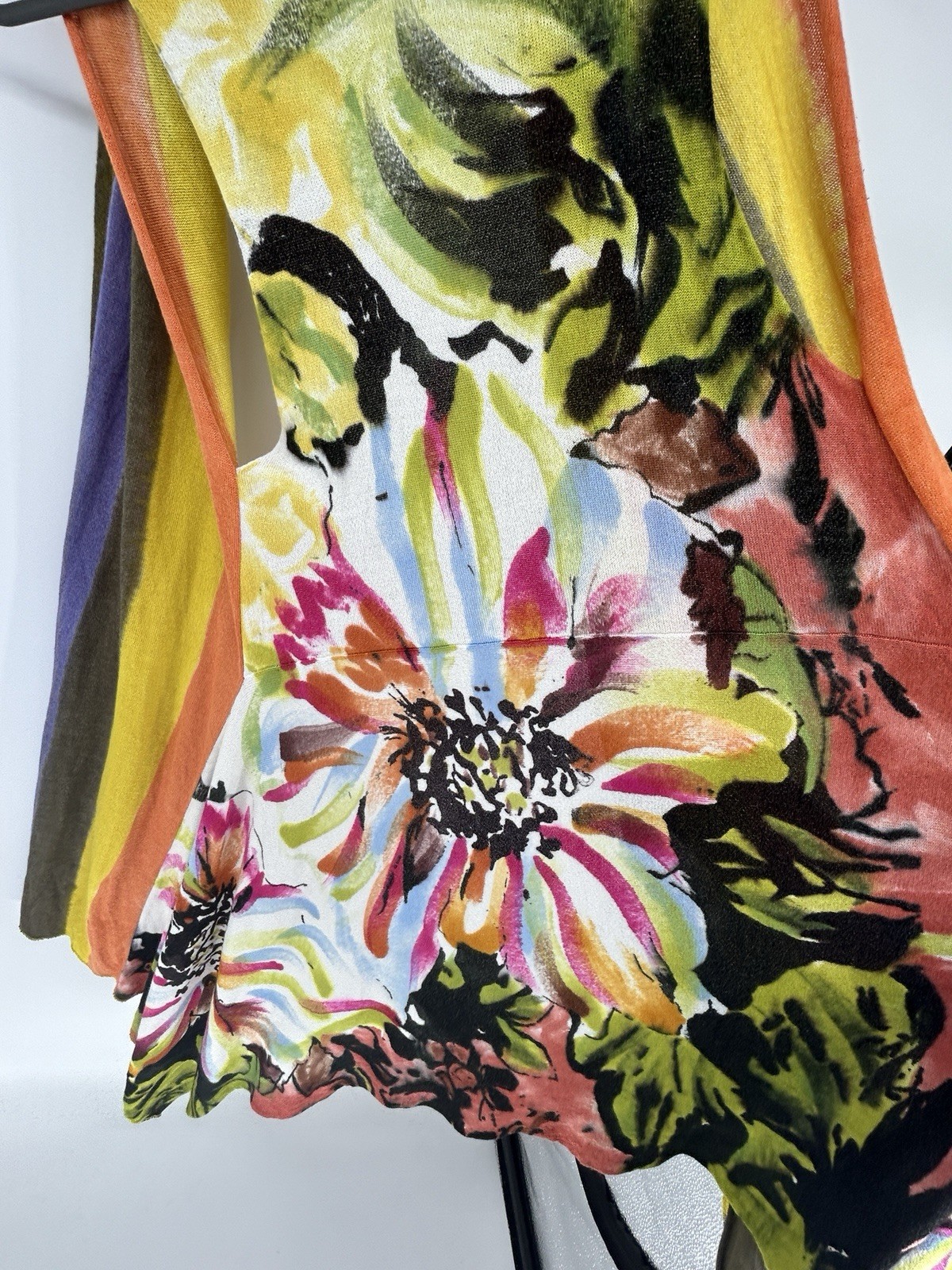Adore Y2K Asymmetrical Sleeveless Cardigan Sz M Florals Abstract Boho Hipster