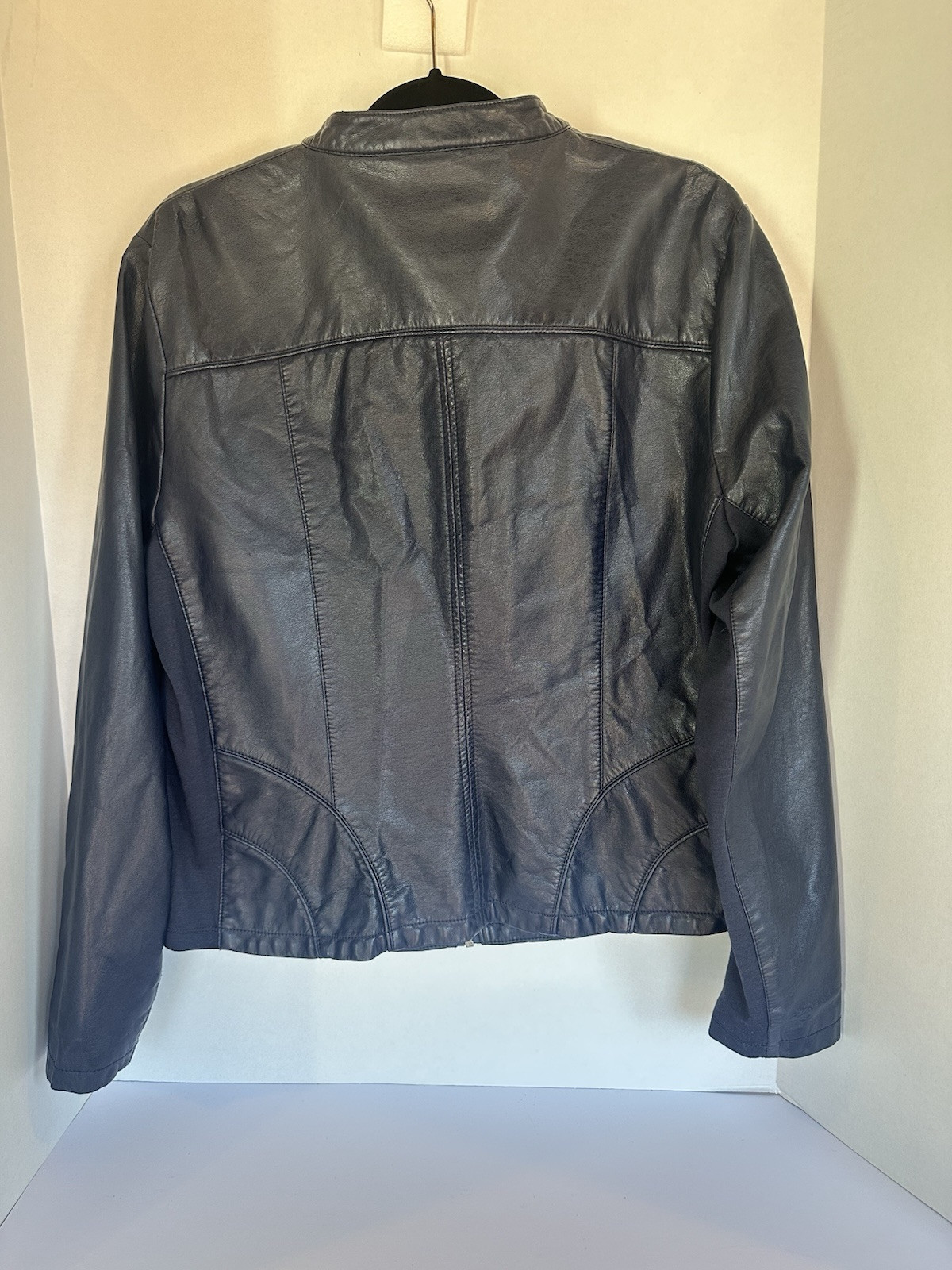 Kenneth Cole Reaction Moto Jacket Navy XL Stretch Faux Leather Designer Sturgis