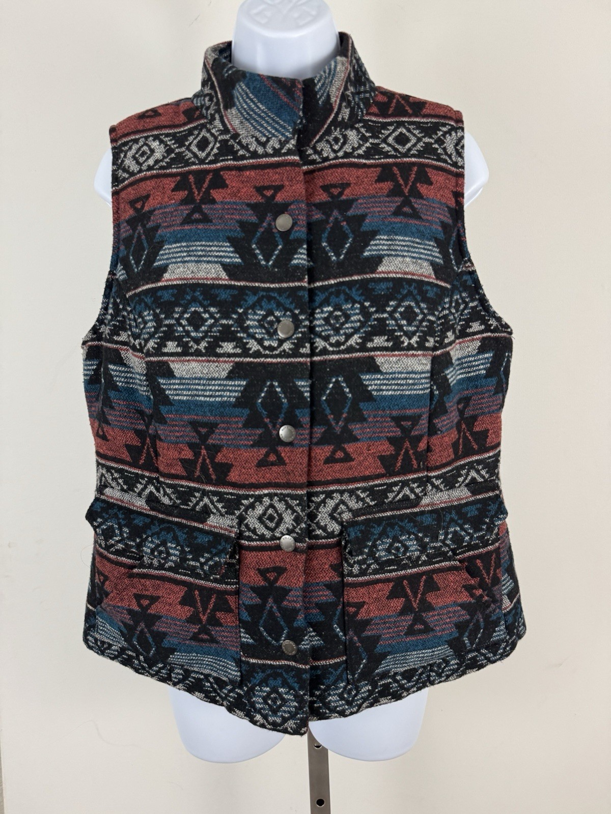 RUFF HEWN Women’s Insulated Wool Blend Aztec Print Snap Close Vest Sz M