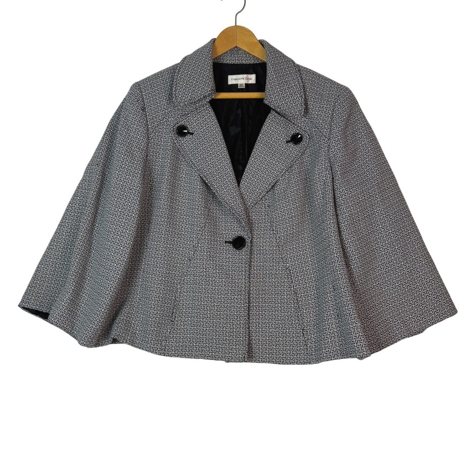 Evan Picone Womens 20W Black White Geometric Print Cropped Jacket Blazer