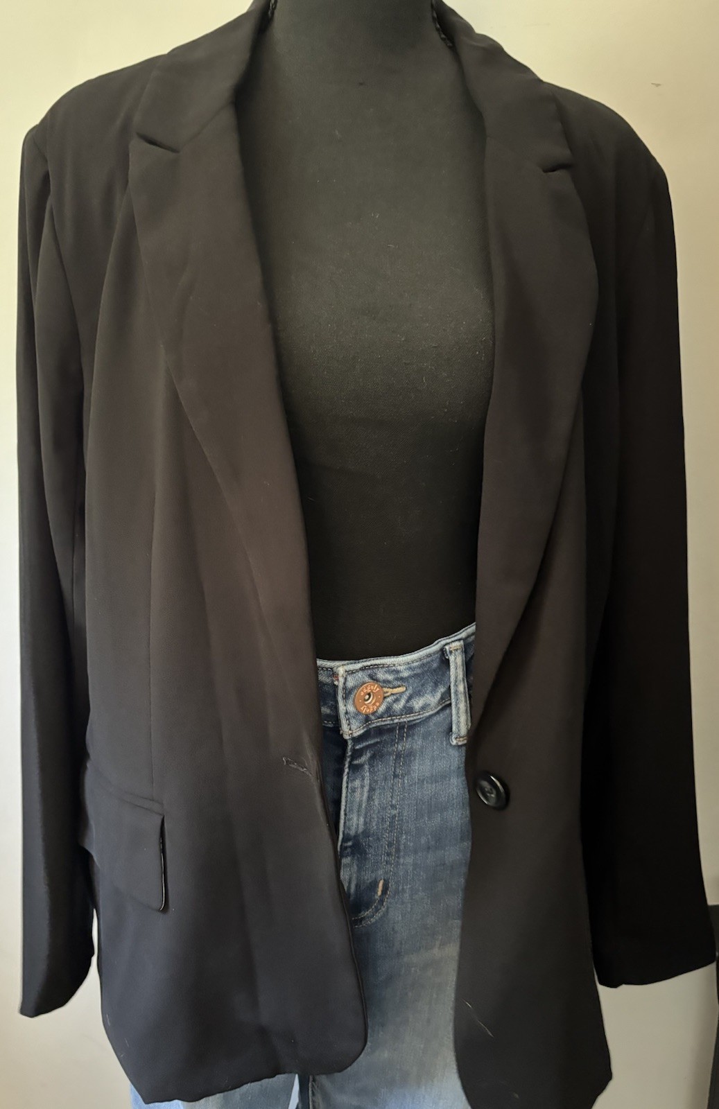 ana Black Single-Button Lined Blazer Jacket Collared Pockets Women’s XL