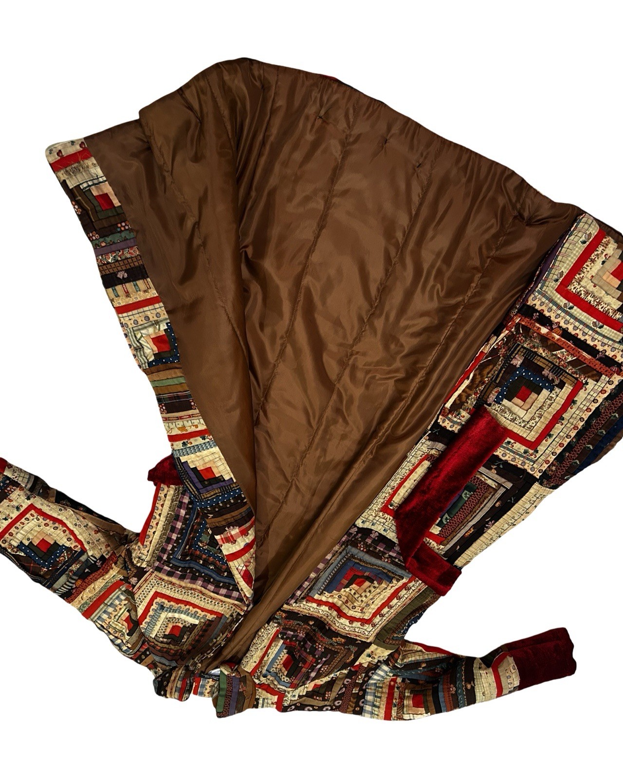 Handcrafted Vintage Log Cabin Quilt Up Cycled Long Coat Size Large NEW!!!