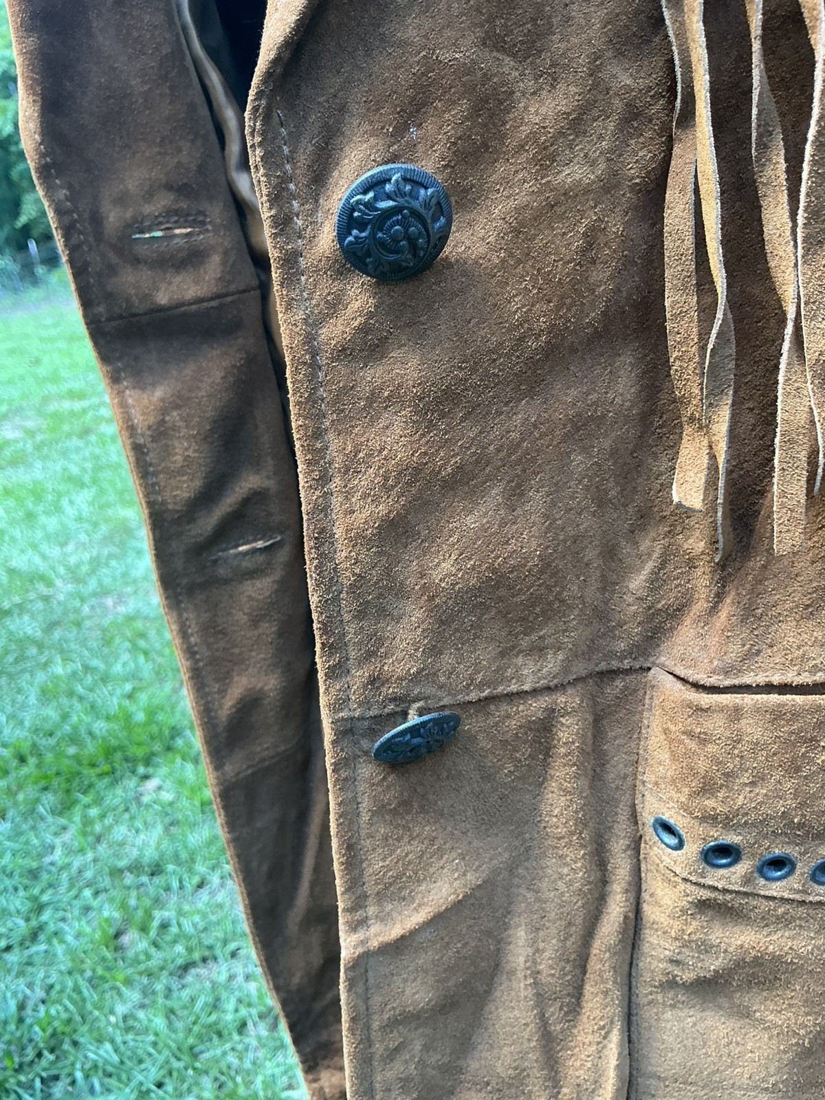 VINTAGE CRIPPLE CREEK LEATHER brown FRINGE JACKET SIZE L WESTERN SUEDE TASSEL