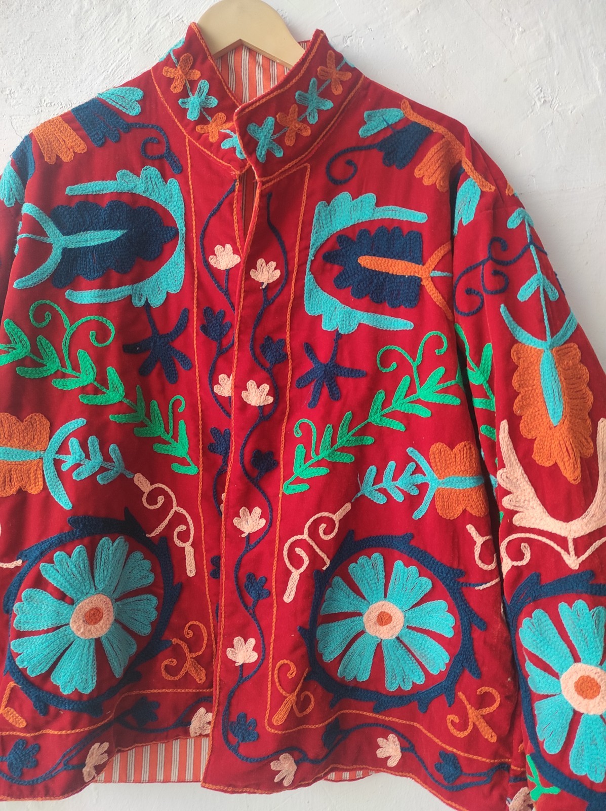 Velvet Embroidered Suzani Jacket Floral Print Ethnic Cotton Lining Women ‘s Wear