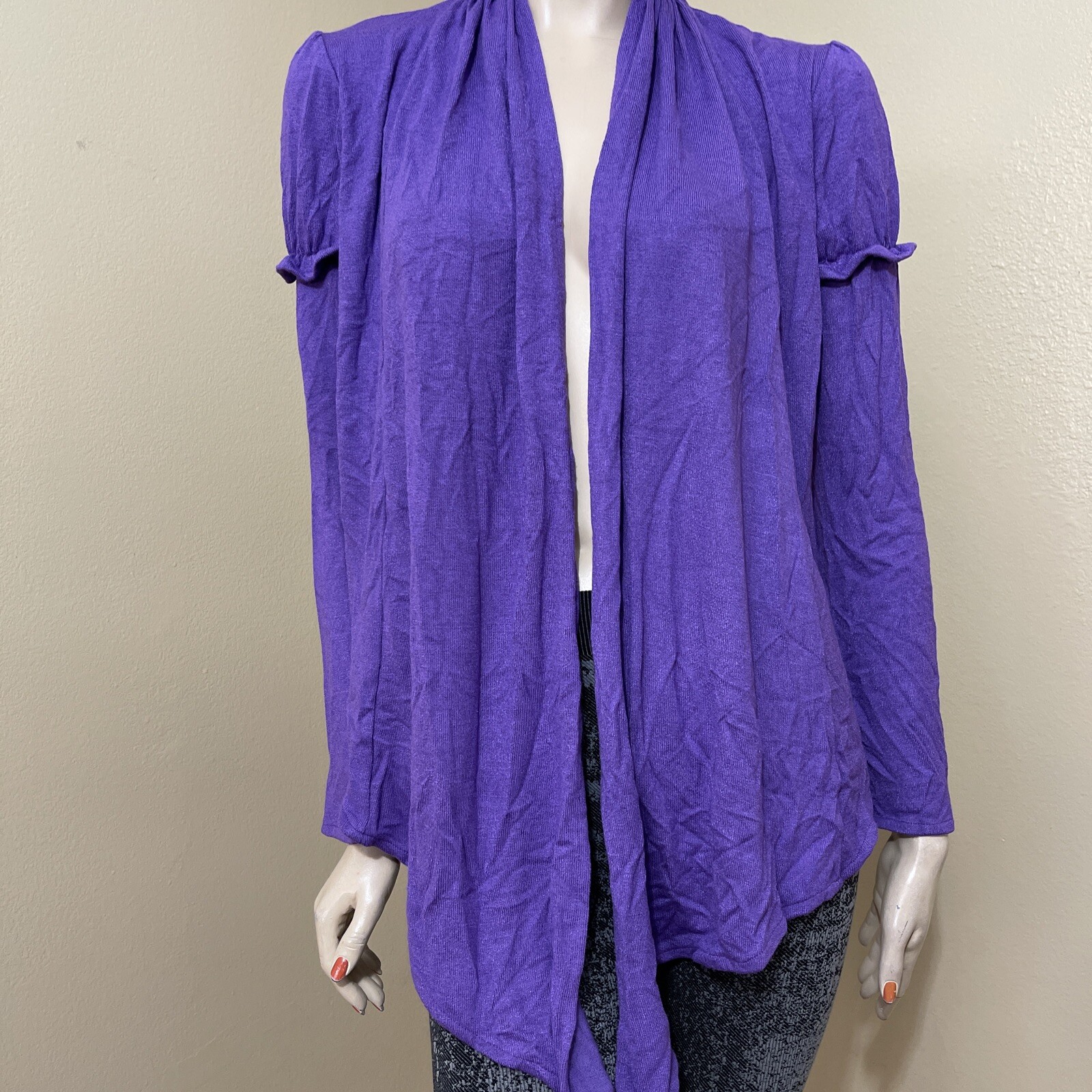 Women’s Violet Rayon Casual Asymmetric Pleated Knitted Long Sleeve Size S Jacket