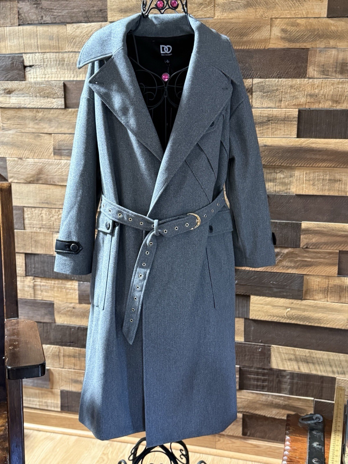 DEE OCLEPPO Women’s Military Styled Belted Open Front Coat Heather Gray- Small