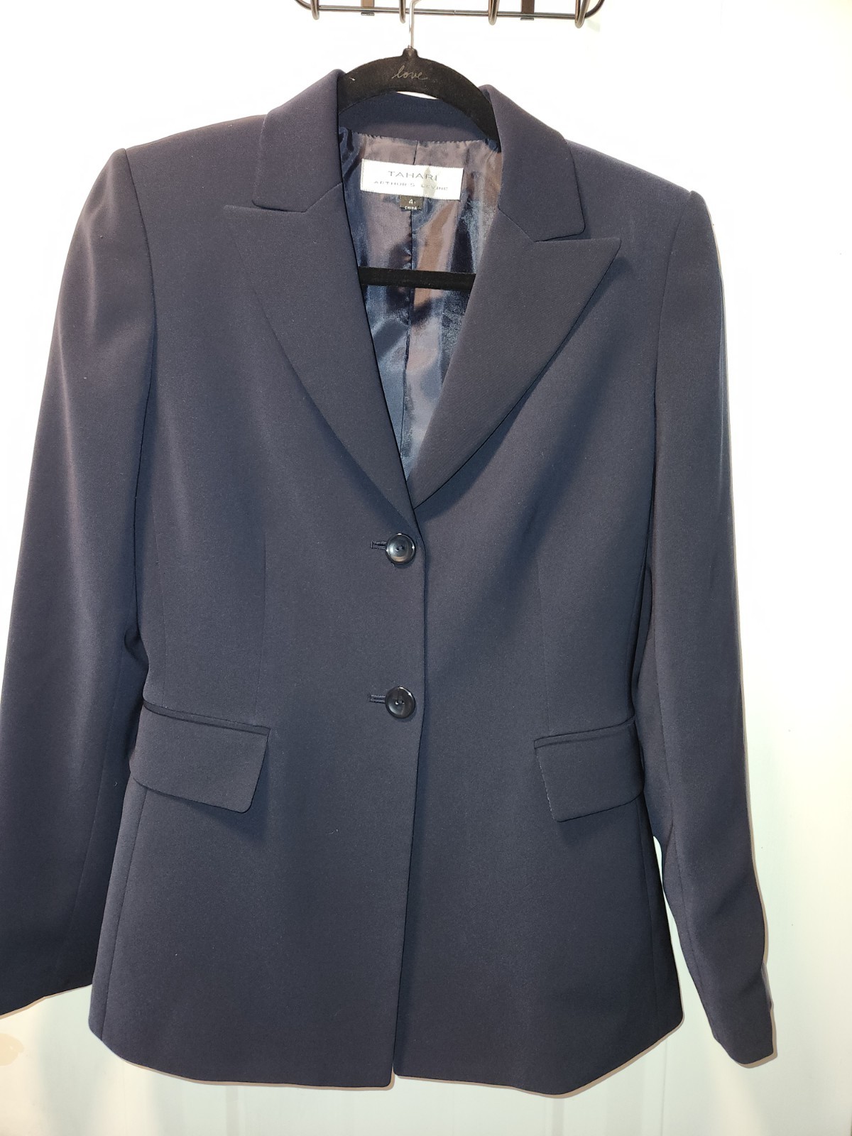 Tahari by Levine Jacket Blazer Rich Navy Button Front Lined Career Size 4