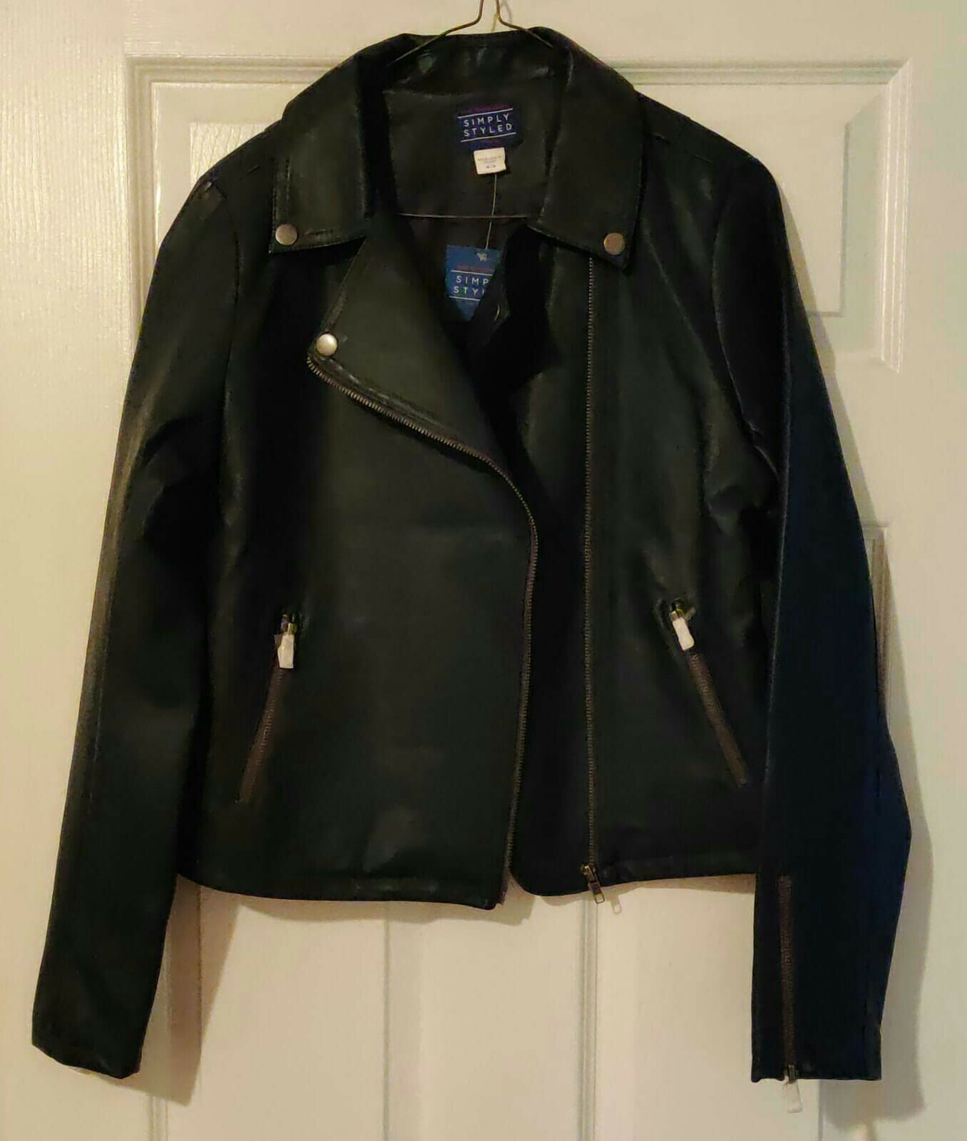 Women Blue Faux Leather Biker Motorcycle Jacket-Medium Size-Brand New-US Seller
