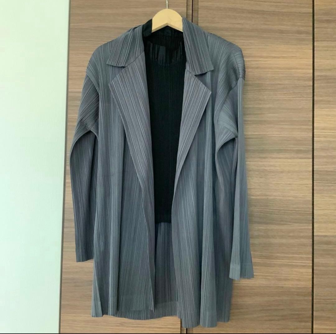 USED ISSEY MIYAKE JACKET, PLEATS PLEASE, GRAY GOOD