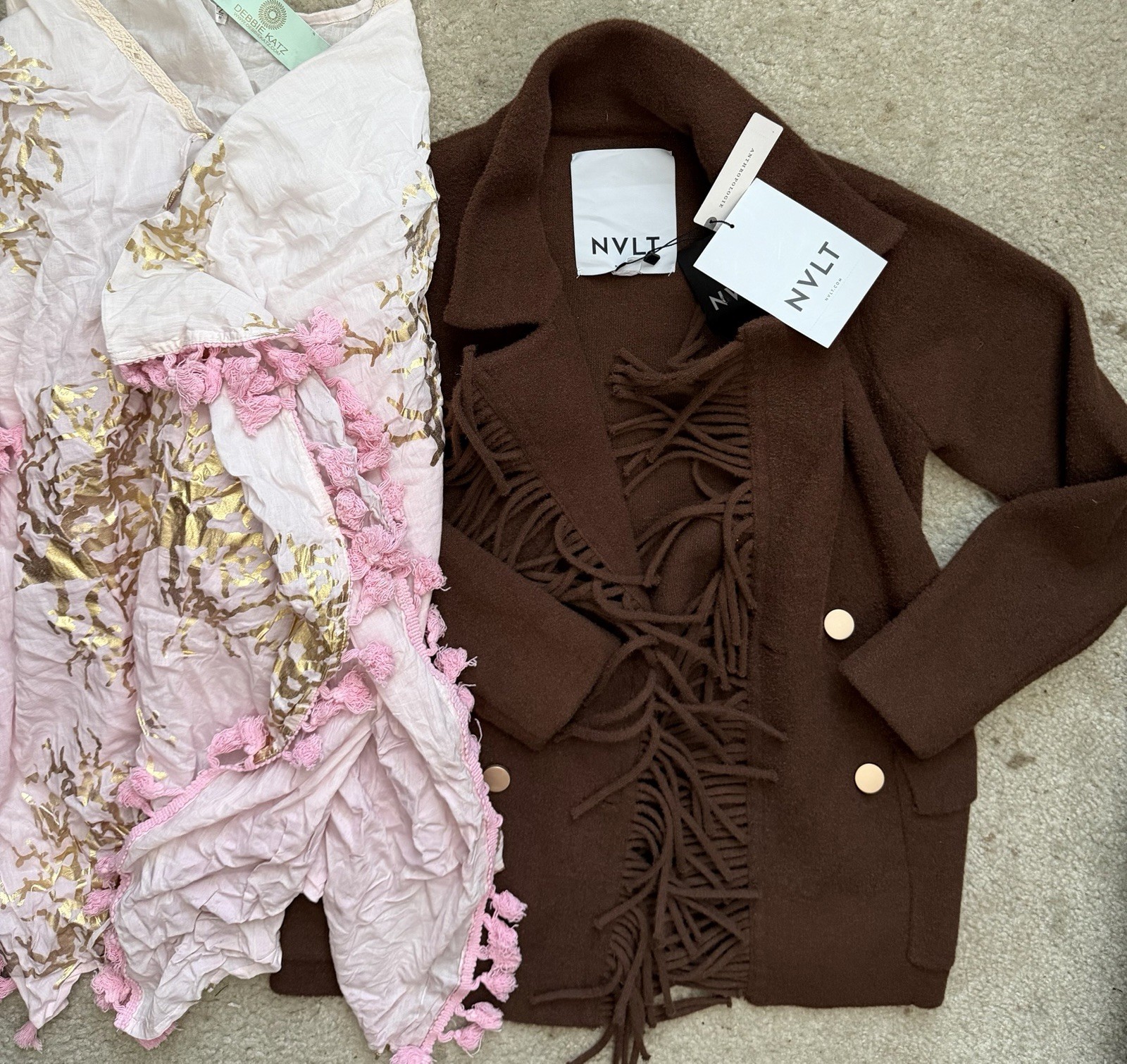 2 Lot NVLT Womens S Anthropologie Knit Fringe Coatigan Cardigan Blazer Coat New