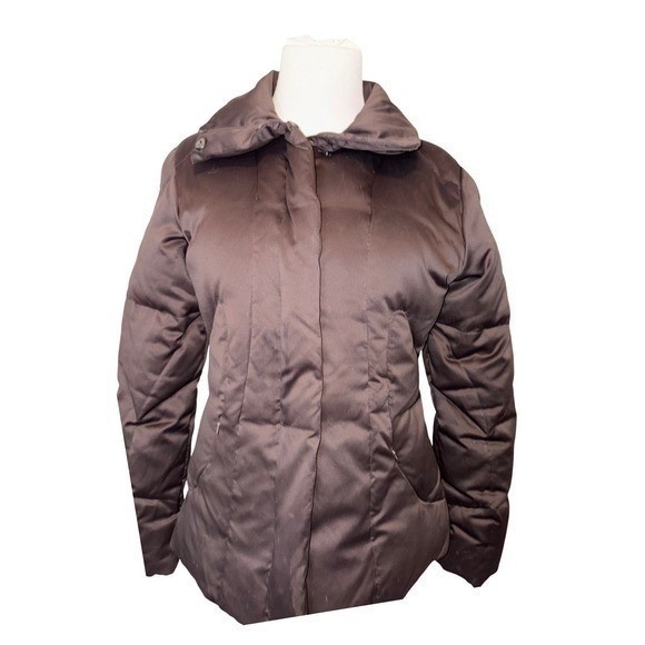 Calvin Klein Down Puffer Jacket Womens Small Brown Fleece Lined Quilted Coat