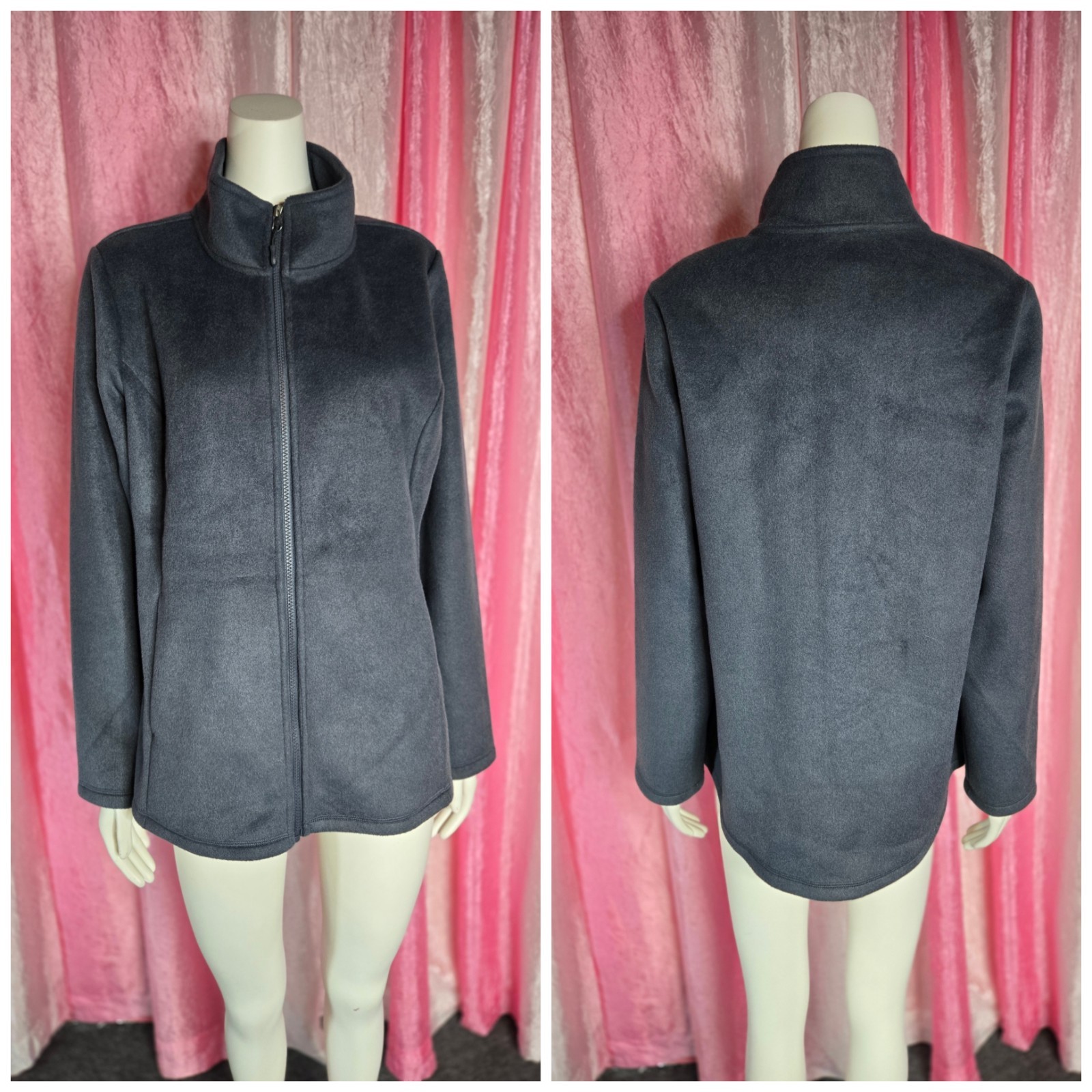 32 Degrees Heat Gray Velour Plush Full Zip Mock Neck Jacket Size Large