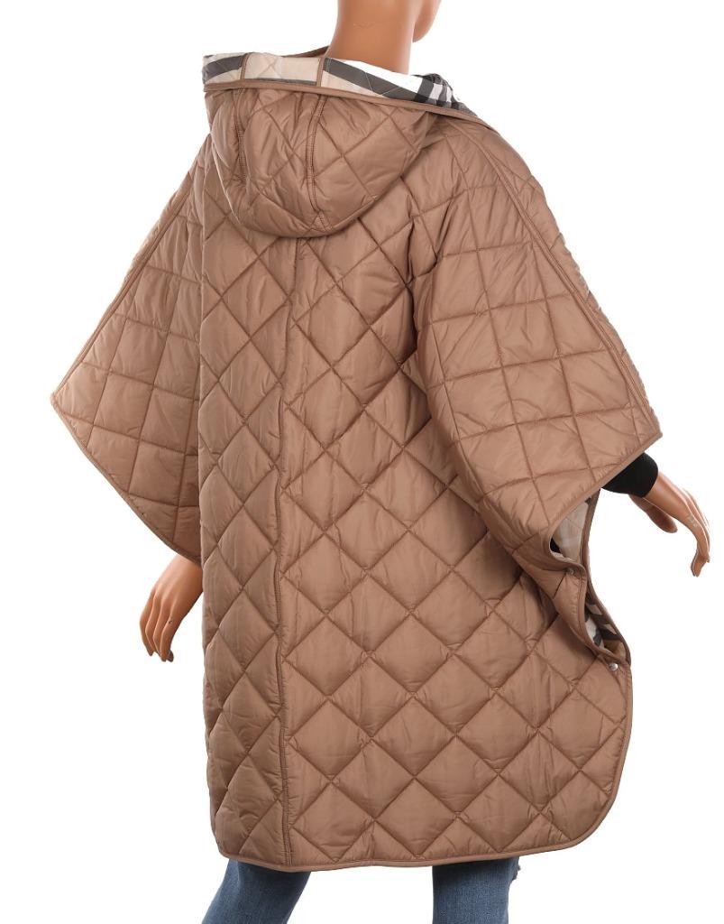 NEW BURBERRY LUXURY QUILTED CAMEL PONCHO W/CHECK PRINT LINING M/L
