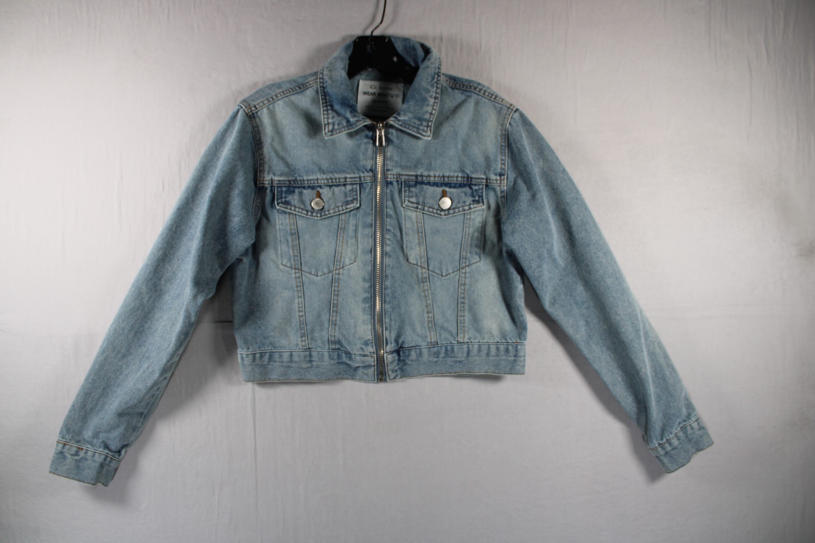 Ci Sono Denim Jacket Womens Small Light Acid Wash Cropped Full Zip Slim Fit