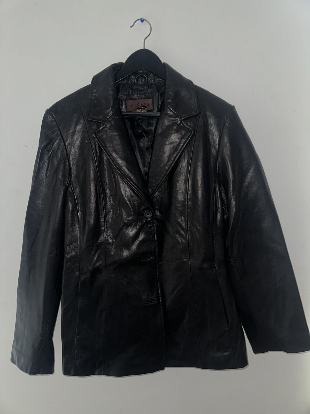 Siena Black 100% Genuine Leather Button Front Collar Jacket Size 16 With Gloves